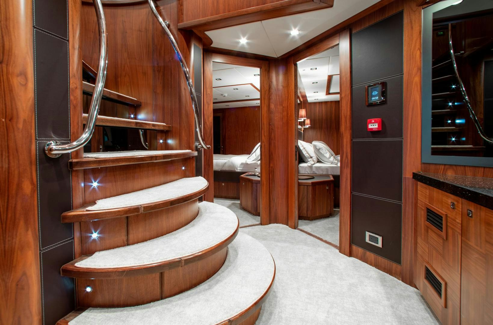 a bathroom with a large mirror aboard ACACIA Yacht for Sale