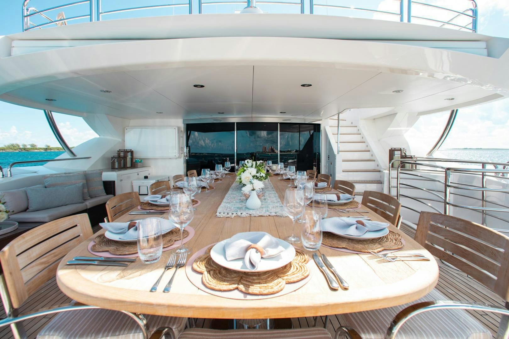 a dining table set for a meal aboard ACACIA Yacht for Sale