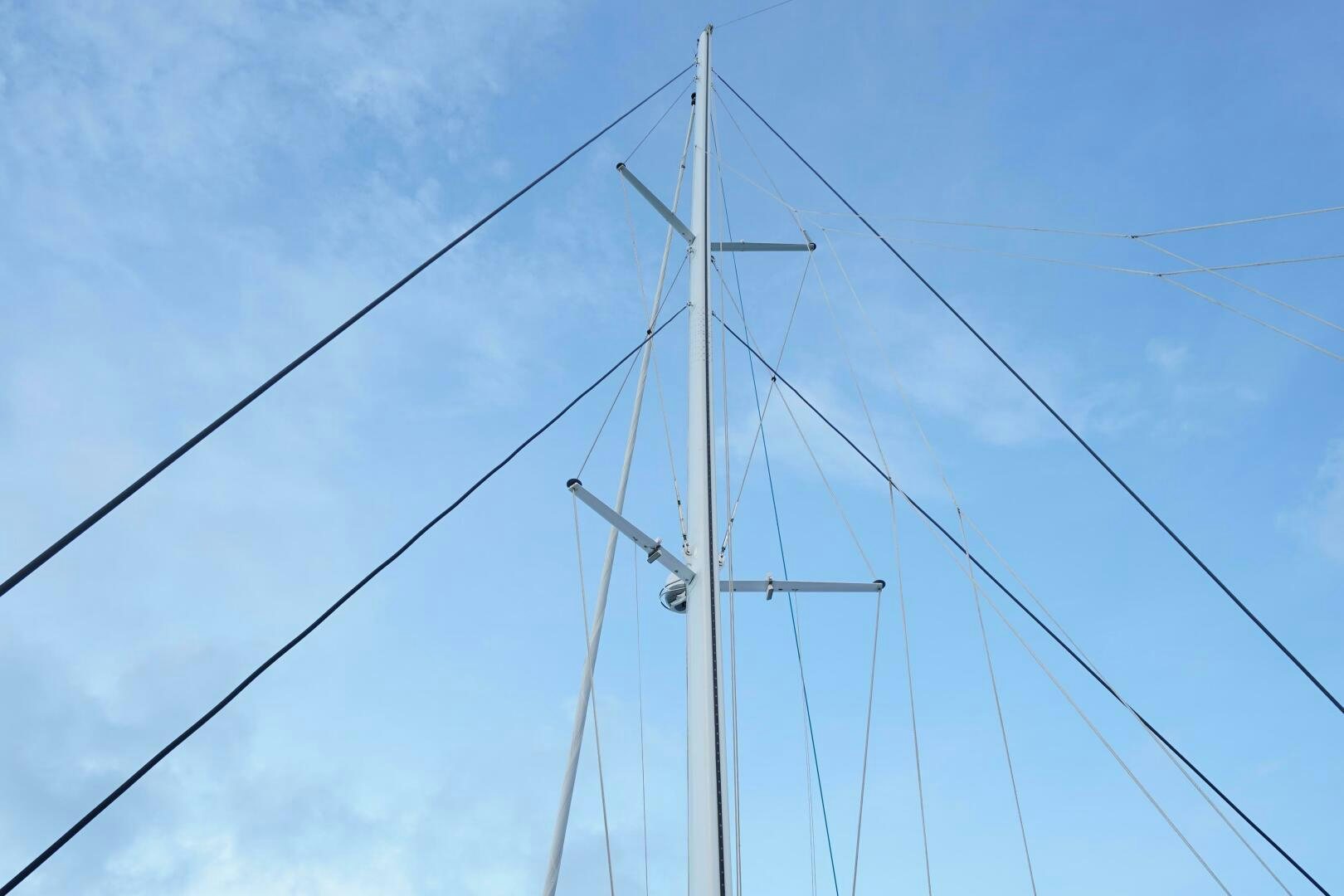 a tall white pole with wires aboard LAYSAN Yacht for Sale