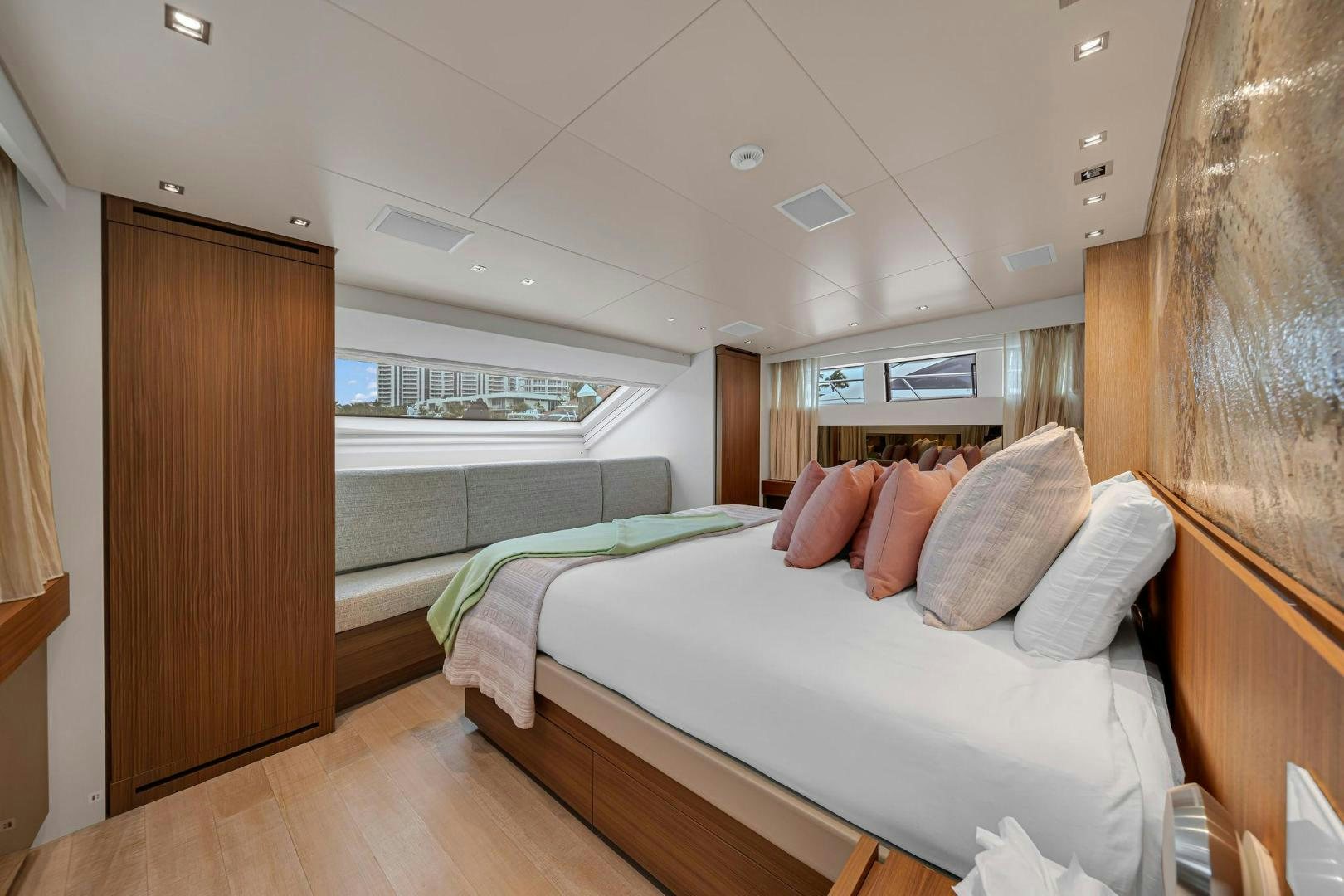 a room with two beds aboard PEACEKEEPER Yacht for Sale
