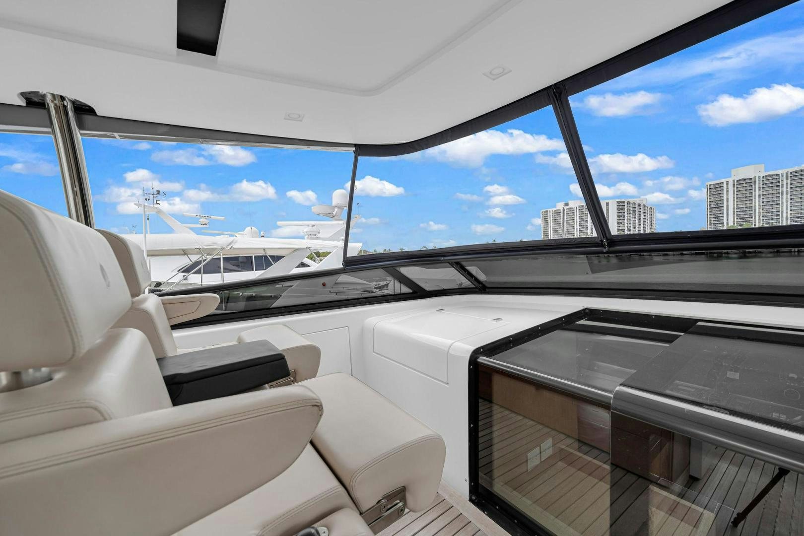 the inside of a car aboard PEACEKEEPER Yacht for Sale