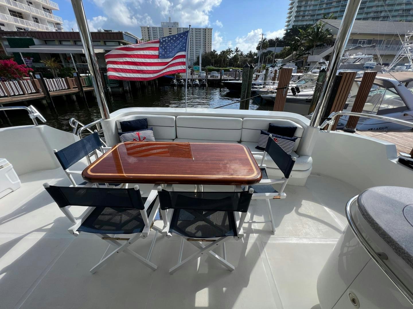 a table on a boat aboard MAGIC MOMENTS Yacht for Sale
