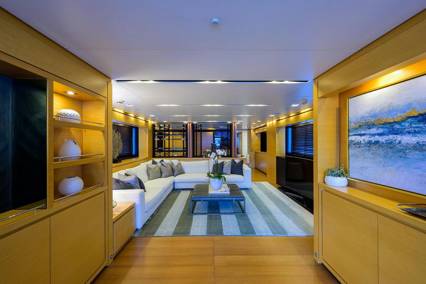 a living room with a large window aboard AWAY Yacht for Sale