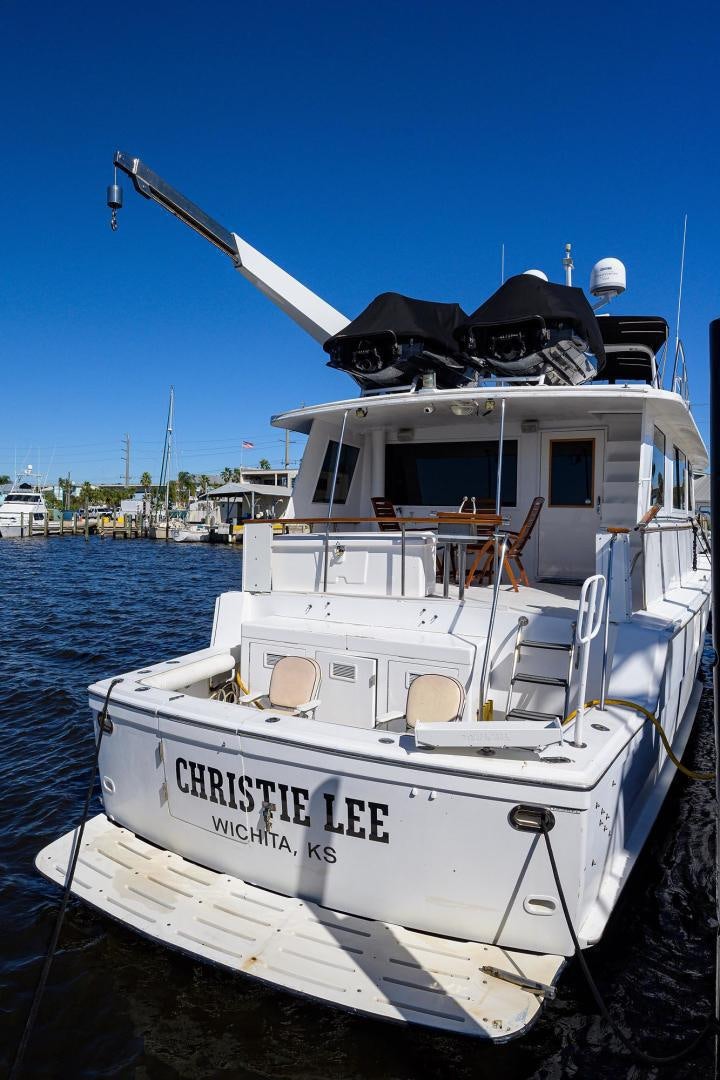 a boat with a large antenna aboard CHRISTIE LEE Yacht for Sale