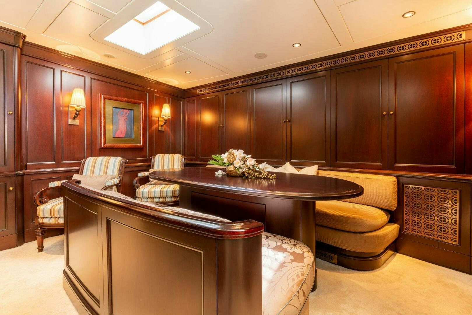 a kitchen with a large island aboard GWEILO Yacht for Sale