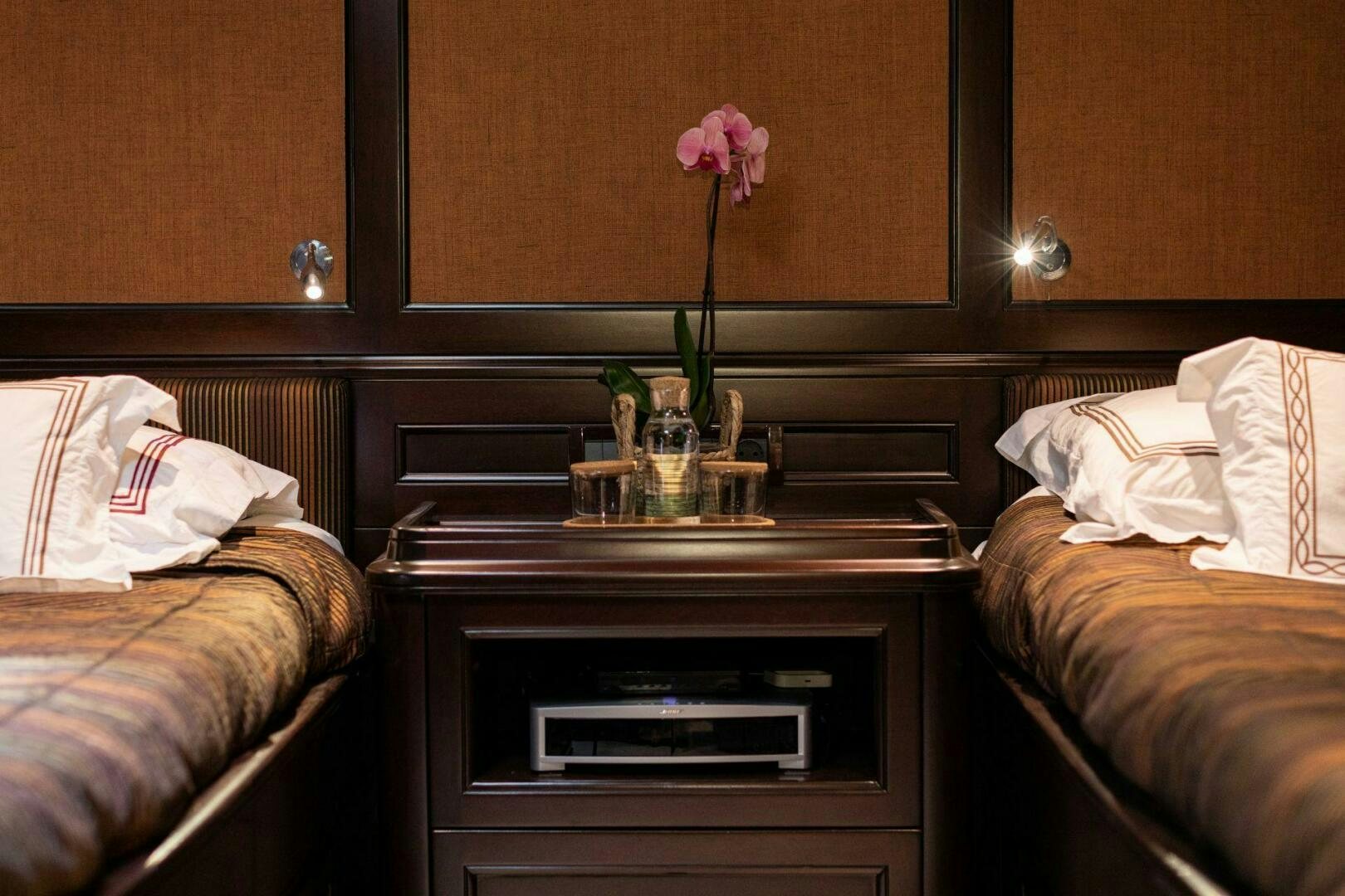 a flower on a cupboard aboard GWEILO Yacht for Sale