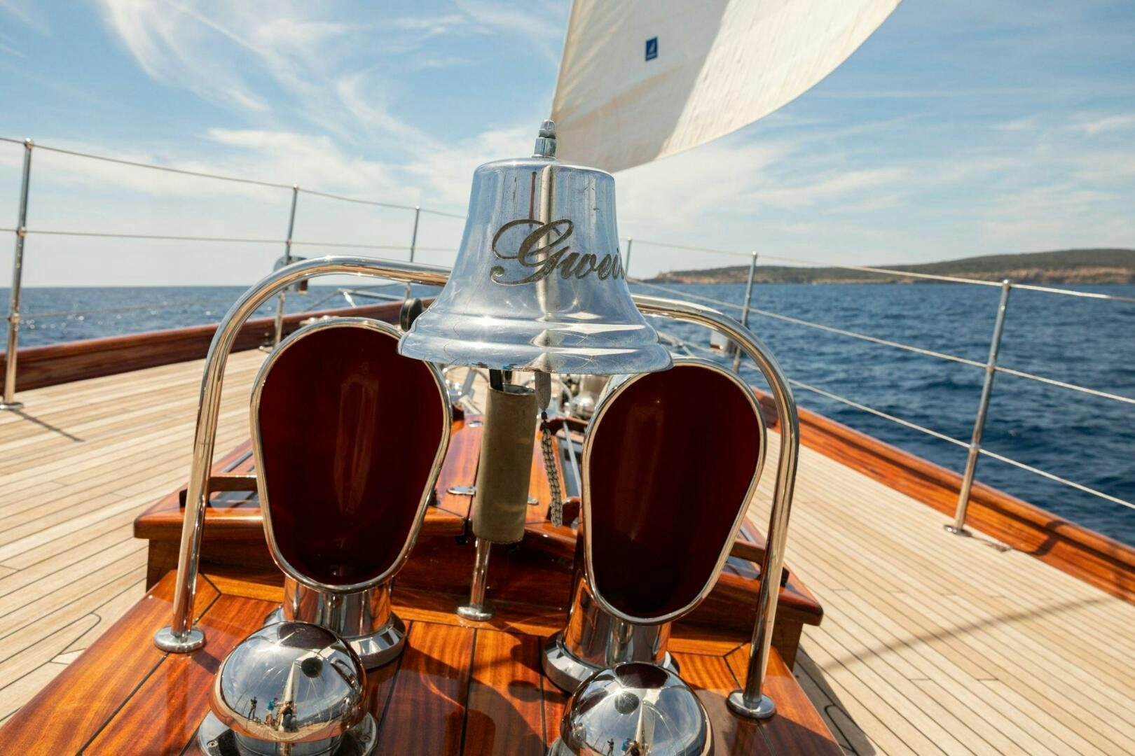 a glass of wine on a boat aboard GWEILO Yacht for Sale