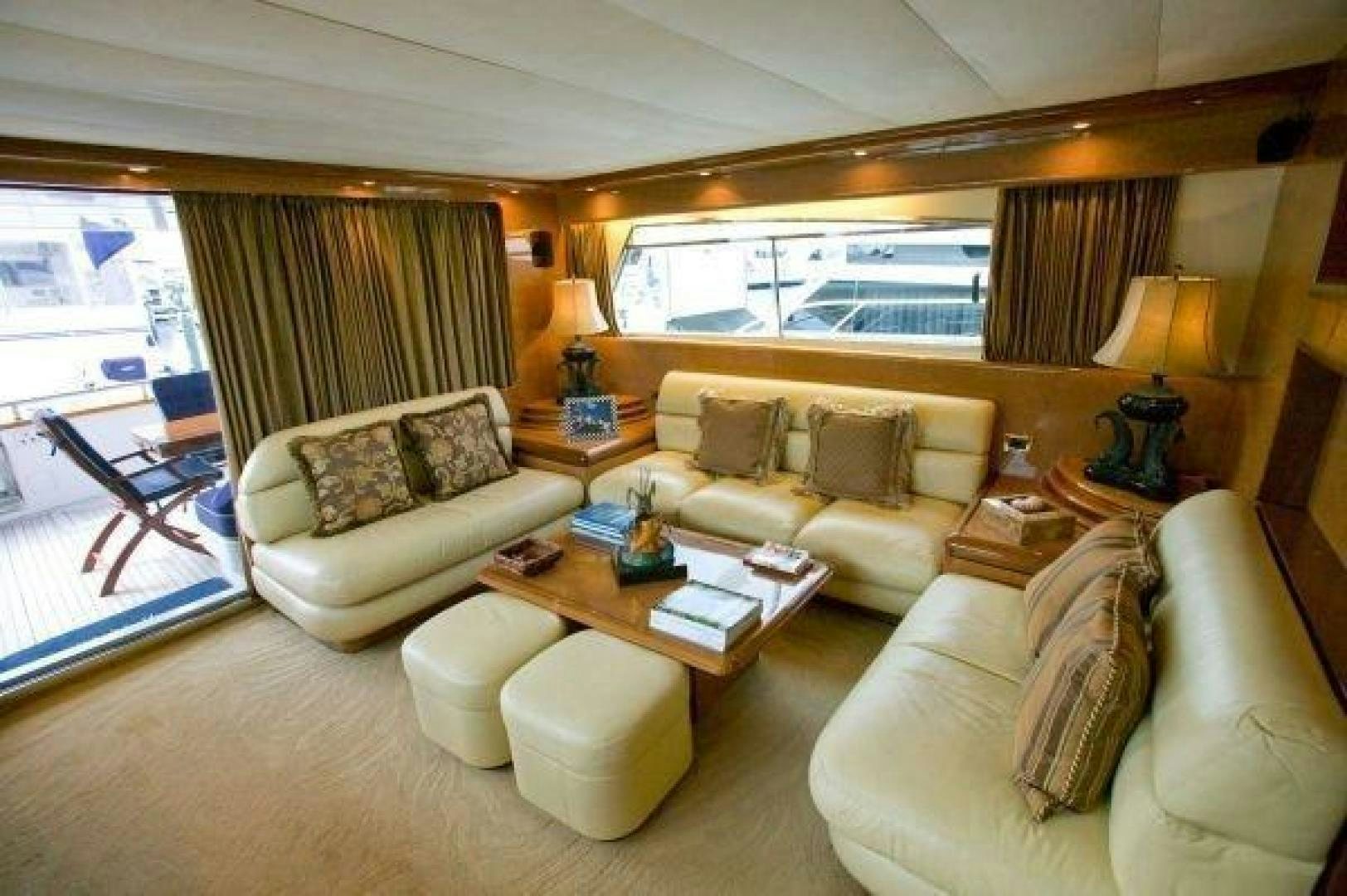 a living room with a large window aboard UNZIPPED Yacht for Sale