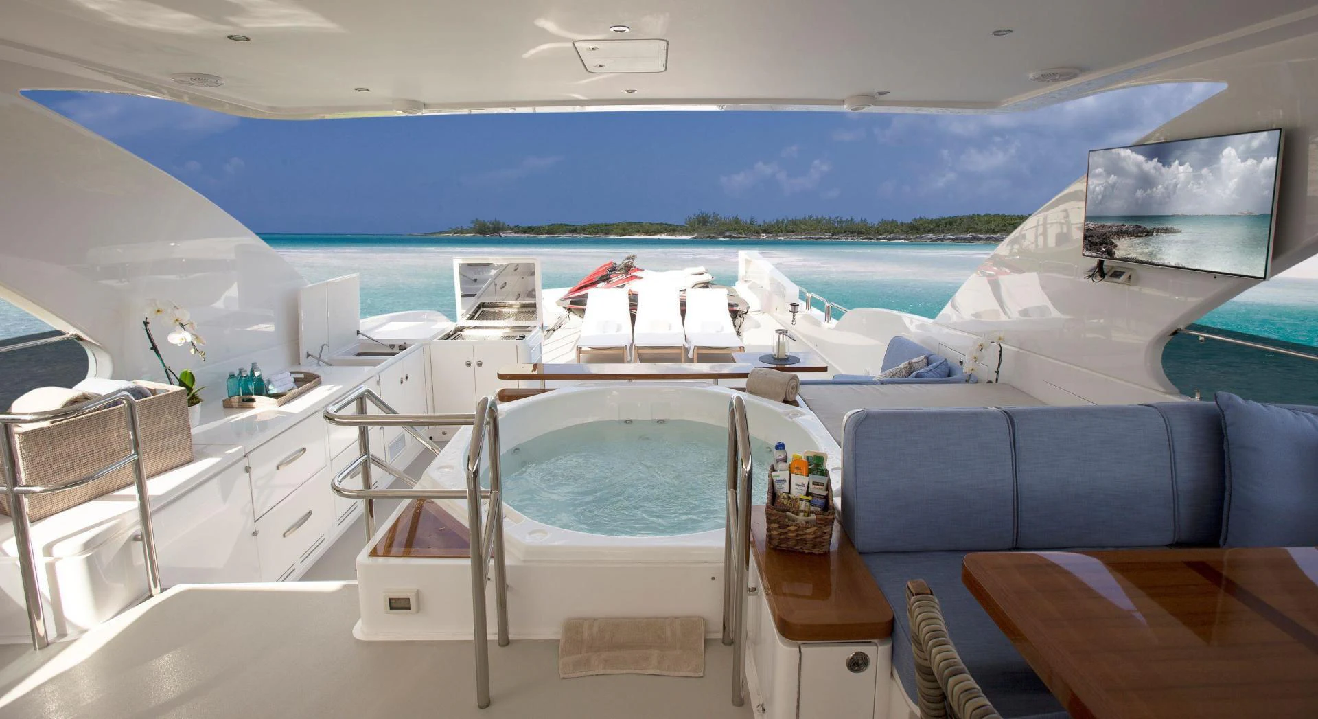 a boat with a table and chairs aboard RENAISSANCE Yacht for Sale