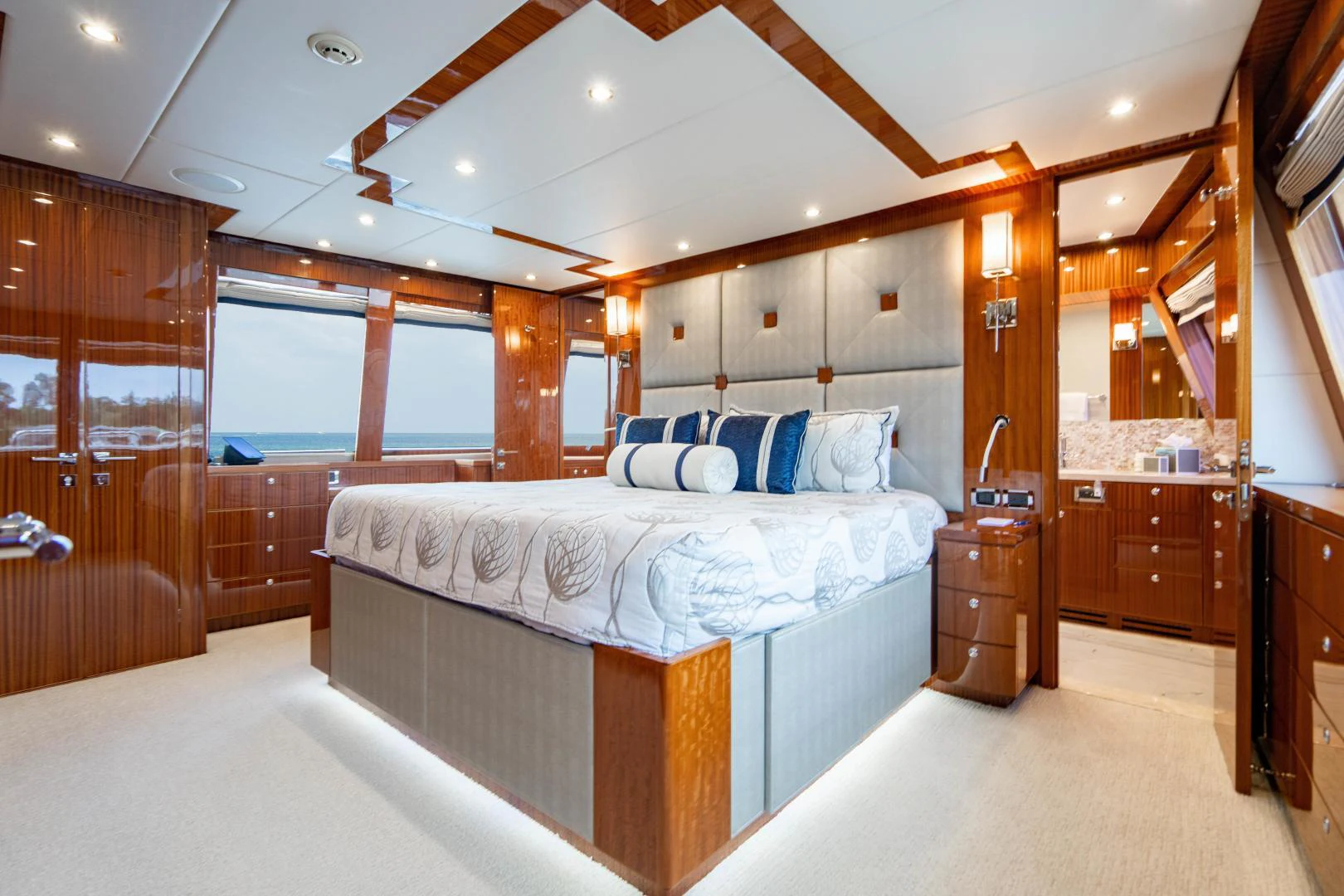 a large bedroom with a large bed aboard RENAISSANCE Yacht for Sale