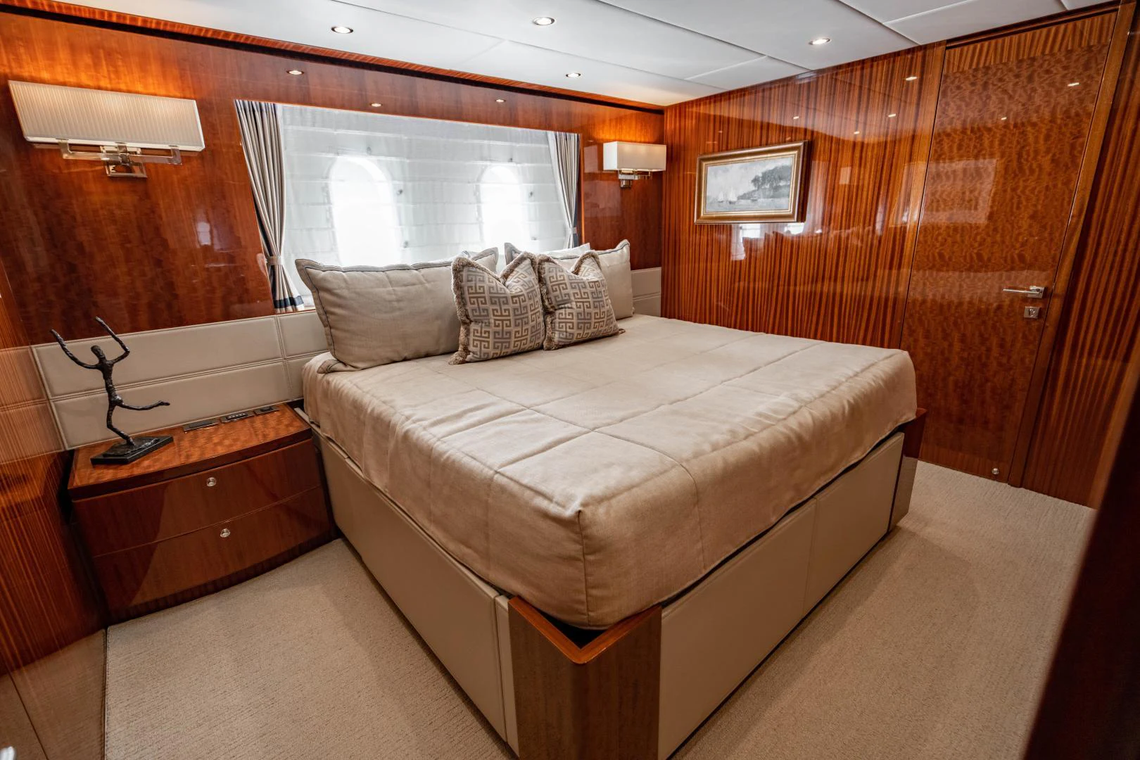 a bed in a room aboard RENAISSANCE Yacht for Sale