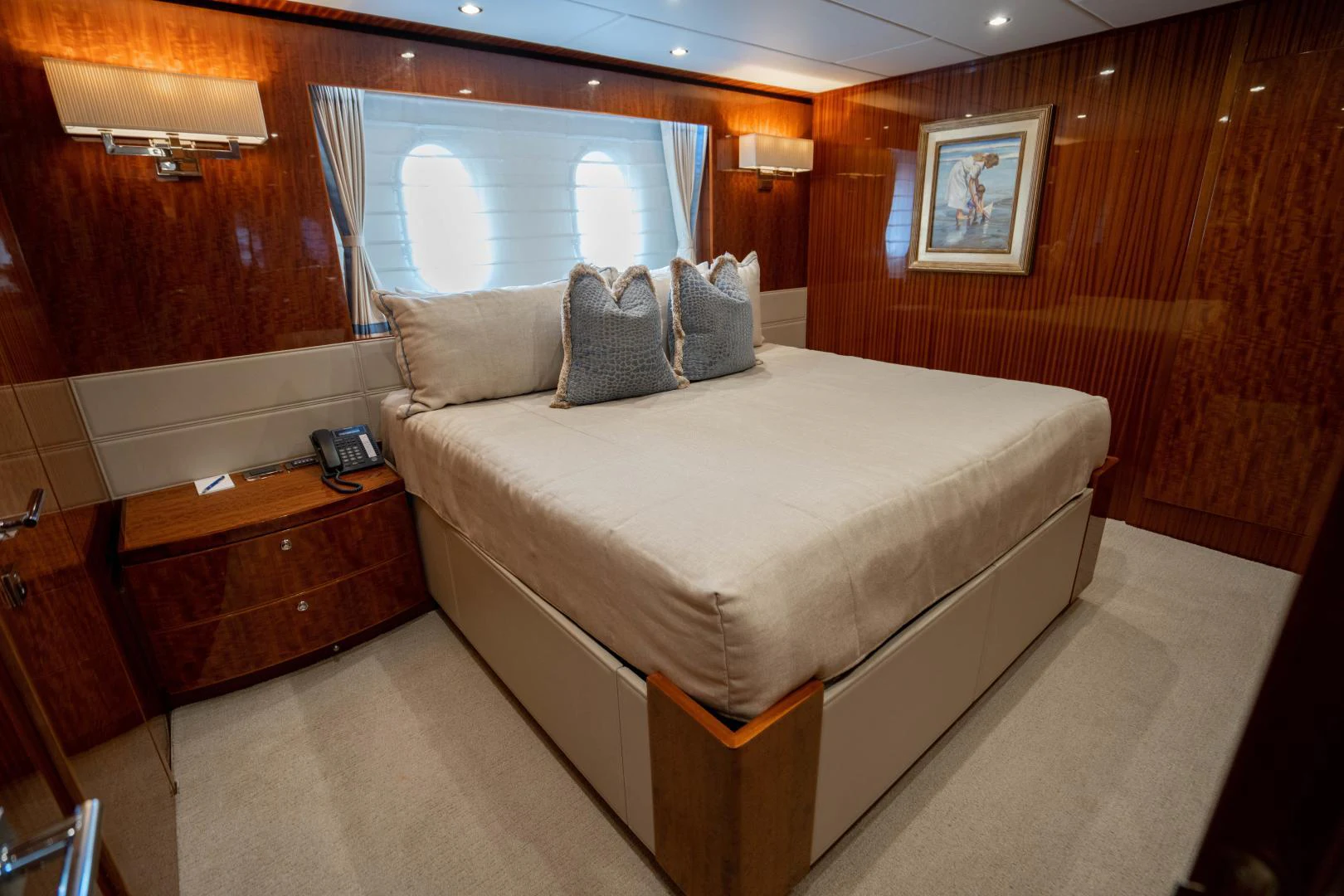 a bed in a room aboard RENAISSANCE Yacht for Sale