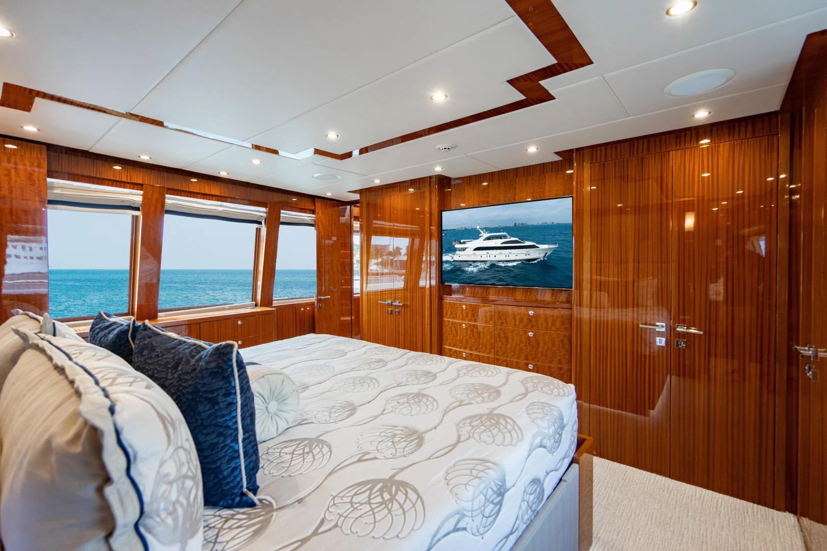 a bed in a room aboard RENAISSANCE Yacht for Sale