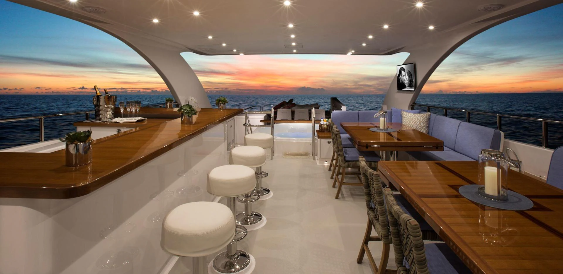 a restaurant with tables and chairs aboard RENAISSANCE Yacht for Sale