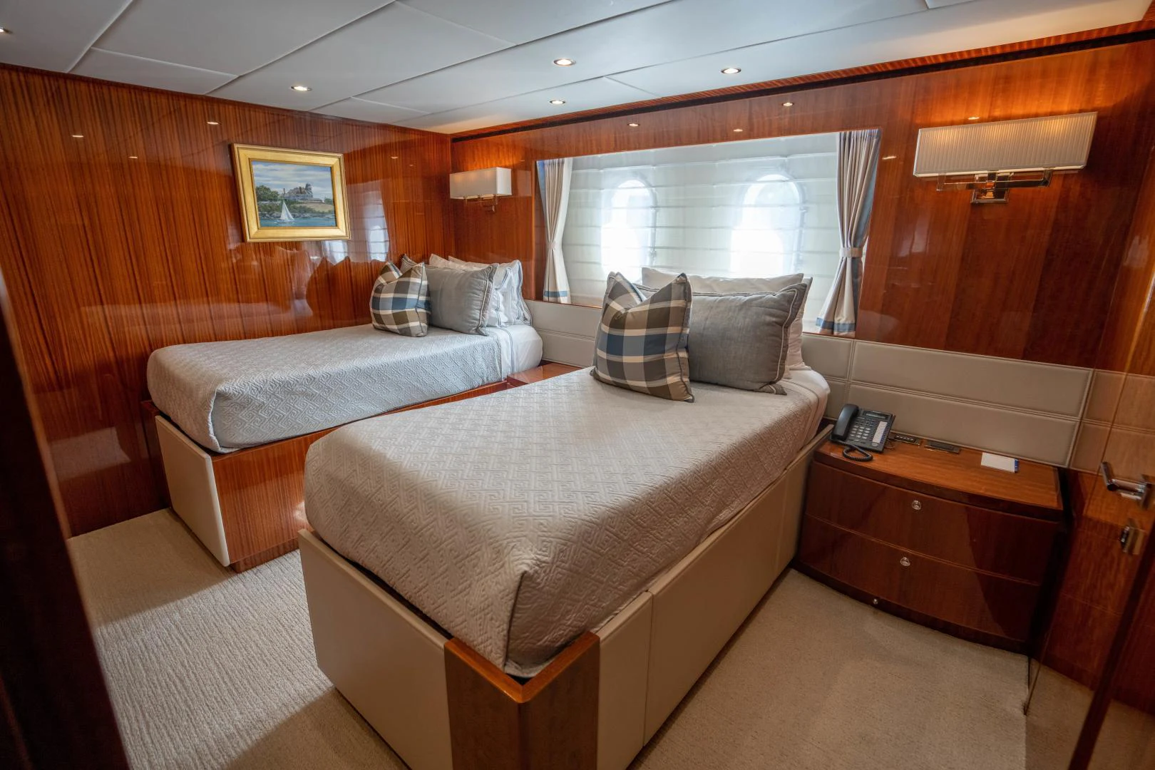 a room with two beds aboard RENAISSANCE Yacht for Sale