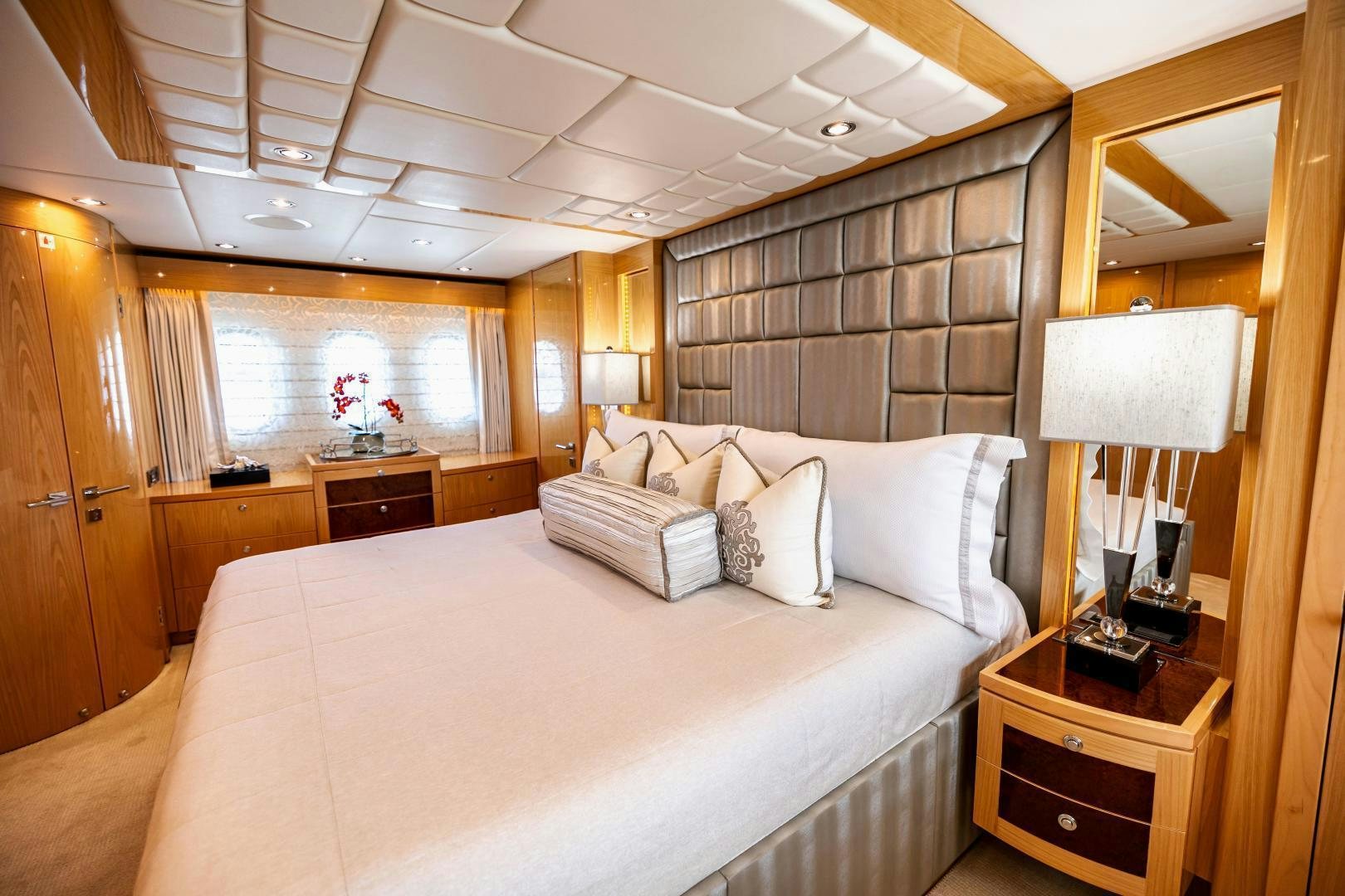 a bed in a room aboard GRATITUDE Yacht for Sale