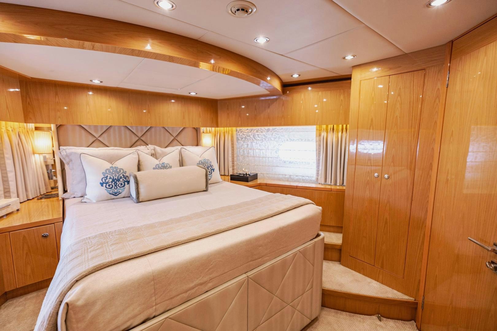 a bed in a room aboard GRATITUDE Yacht for Sale