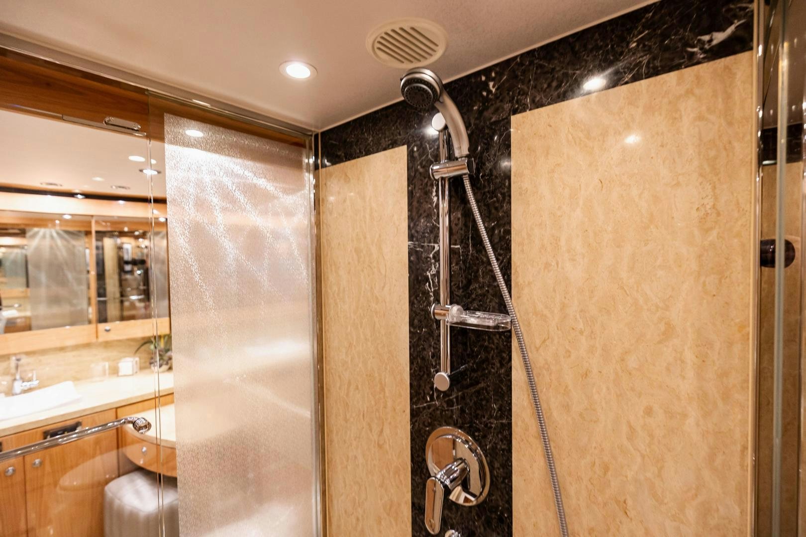 a shower unit in a bathroom aboard GRATITUDE Yacht for Sale