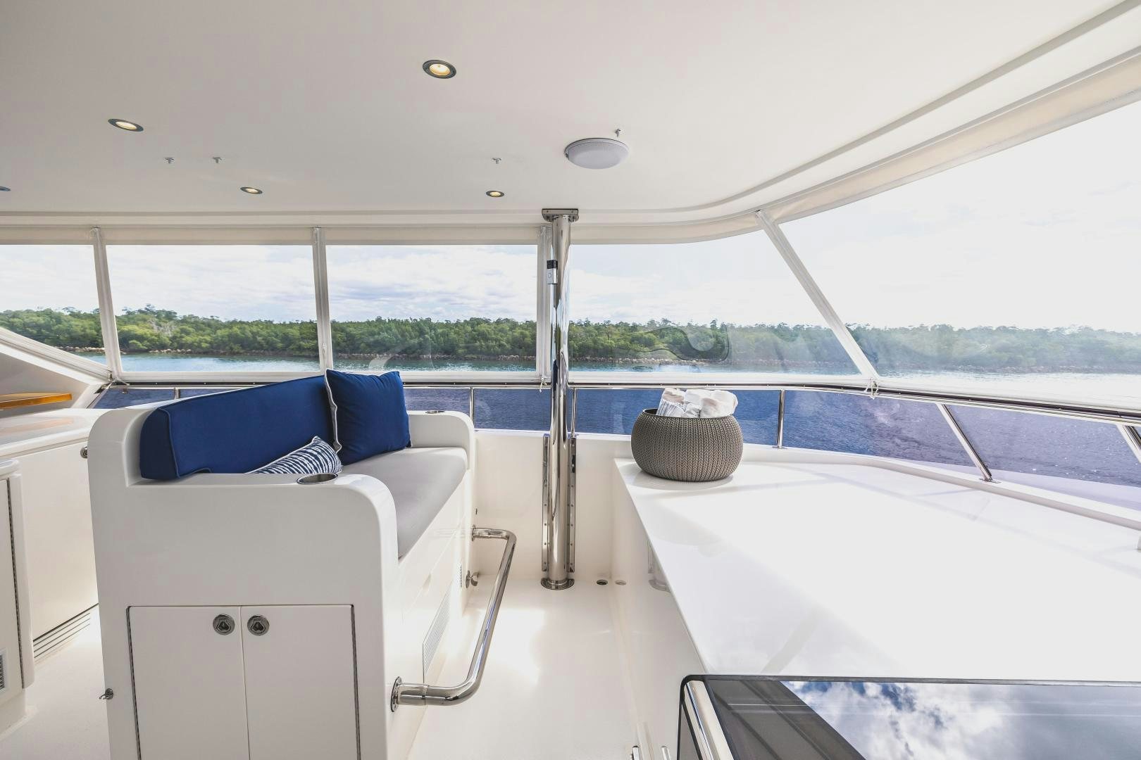 a boat with a planter on the deck aboard GRATITUDE Yacht for Sale