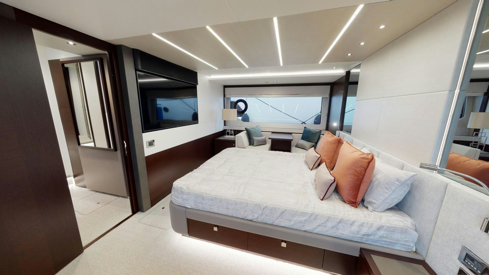 a bed in a room aboard MOONLIGHT Yacht for Sale