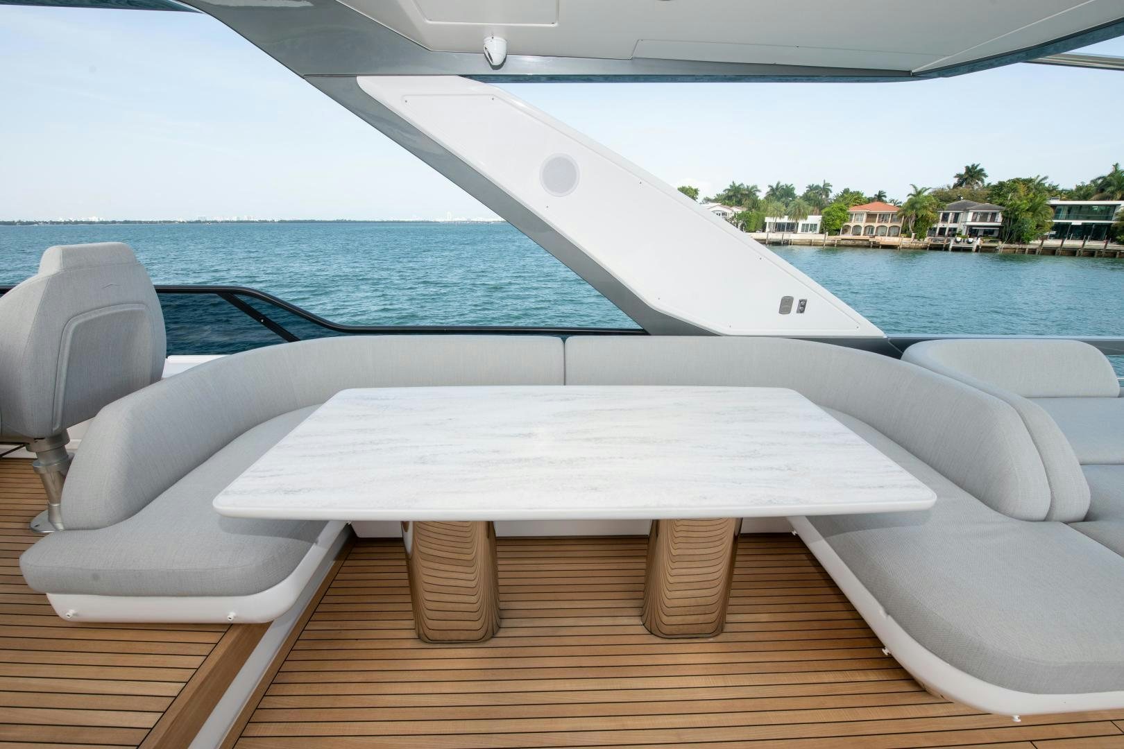 a boat on a deck aboard CRIMSON Yacht for Sale