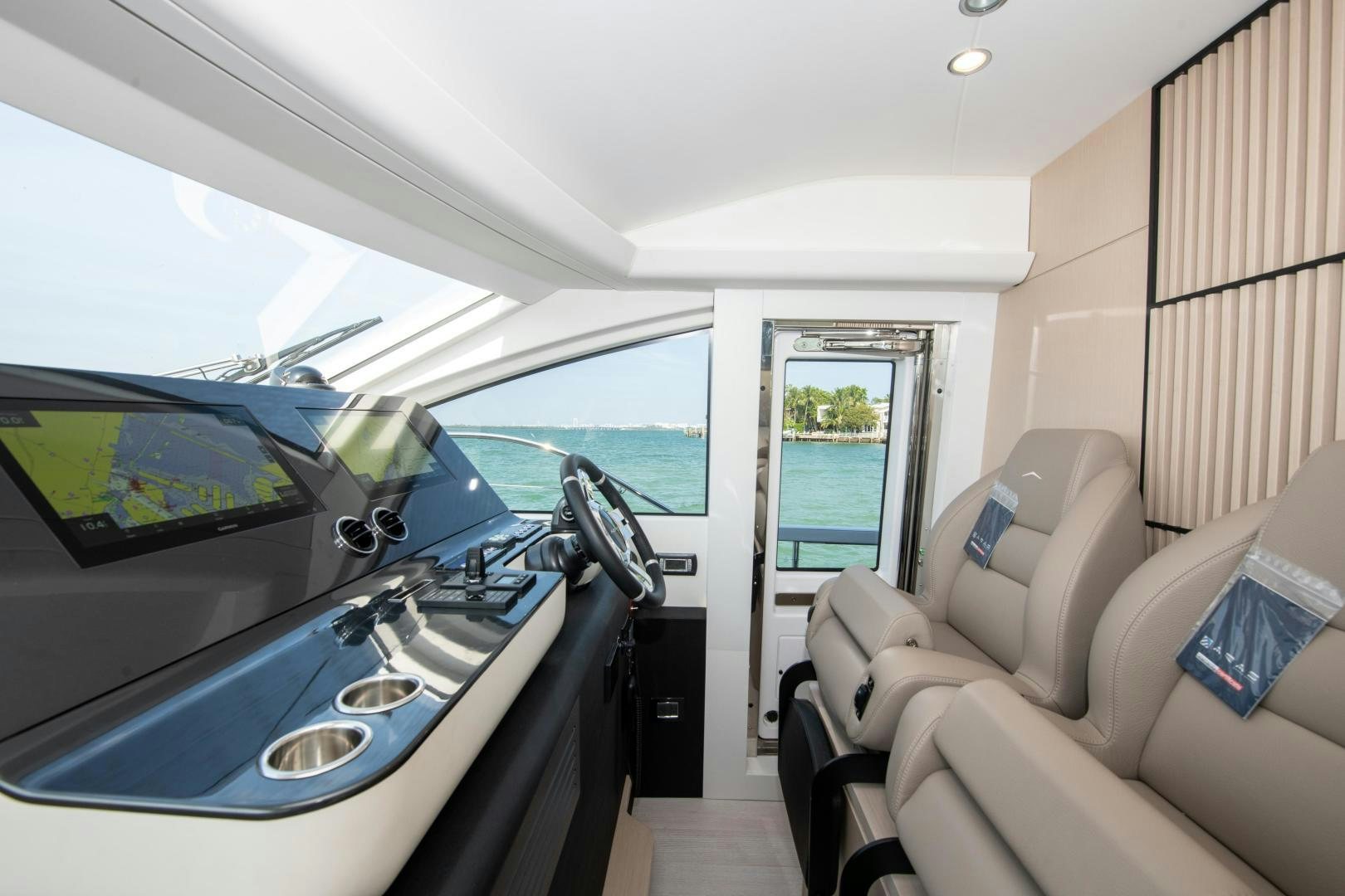 inside of a car aboard CRIMSON Yacht for Sale