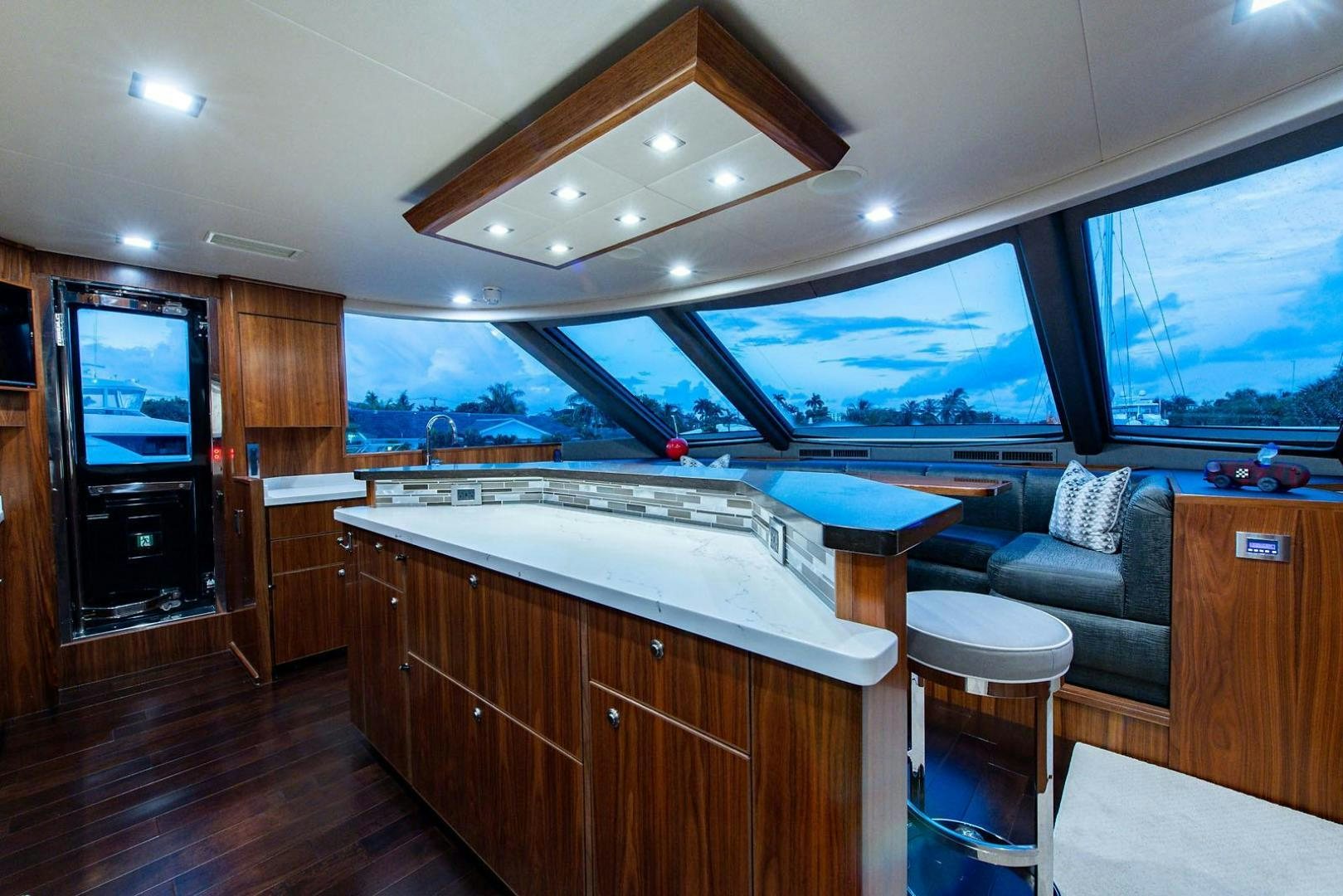 a large bathroom with a large window aboard OBSESSION Yacht for Sale