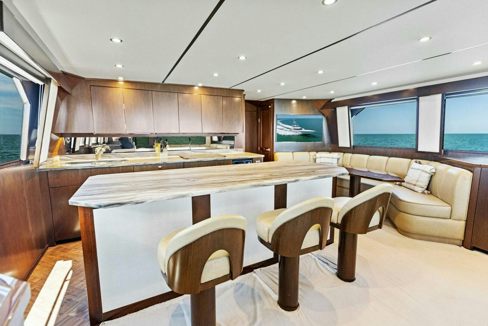 a large kitchen with a large island aboard THE PROVIDER Yacht for Sale