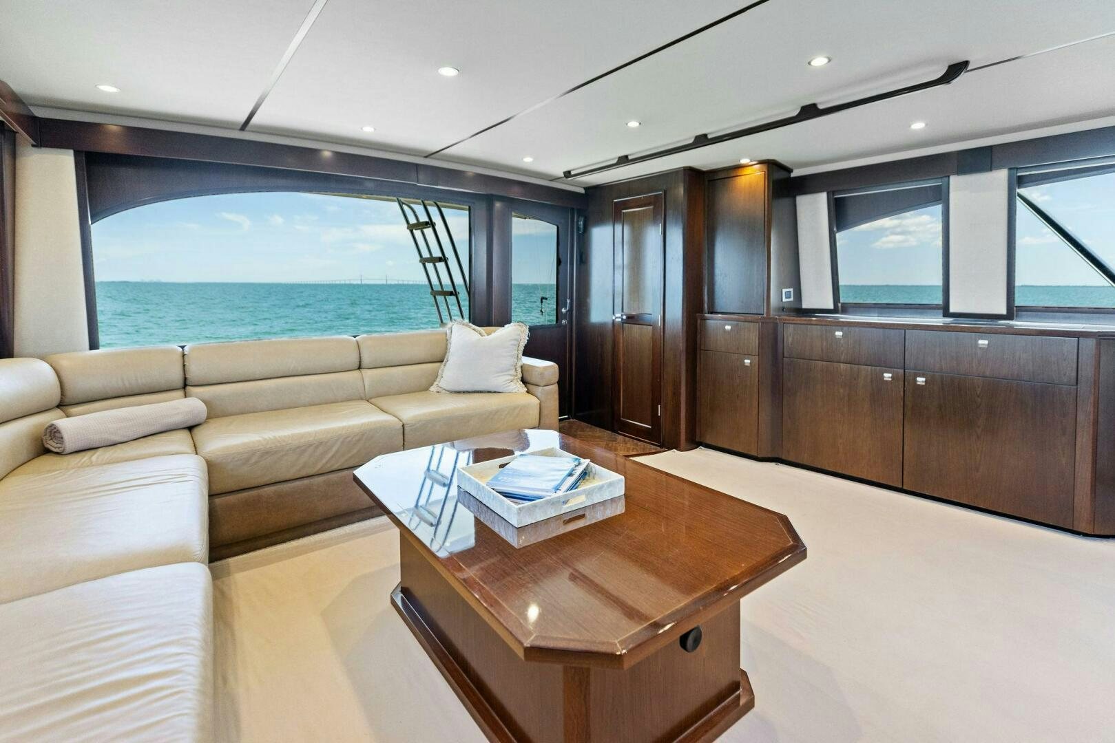 a living room with a large window aboard THE PROVIDER Yacht for Sale