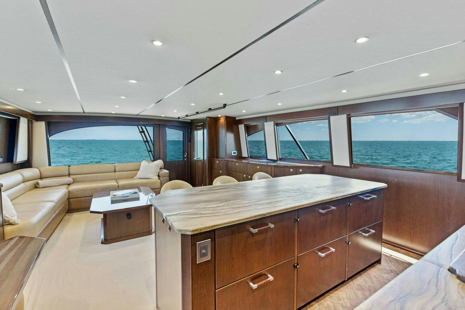a large kitchen with a large island aboard THE PROVIDER Yacht for Sale