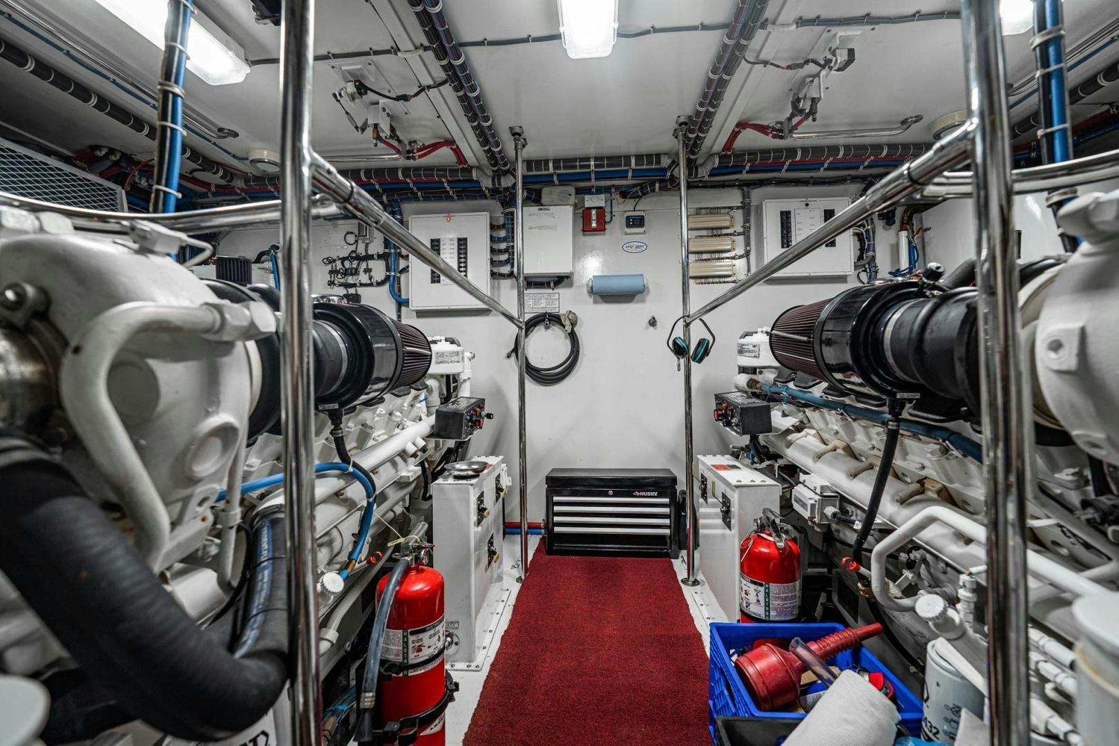a room with several pipes aboard CRISTINA Yacht for Sale