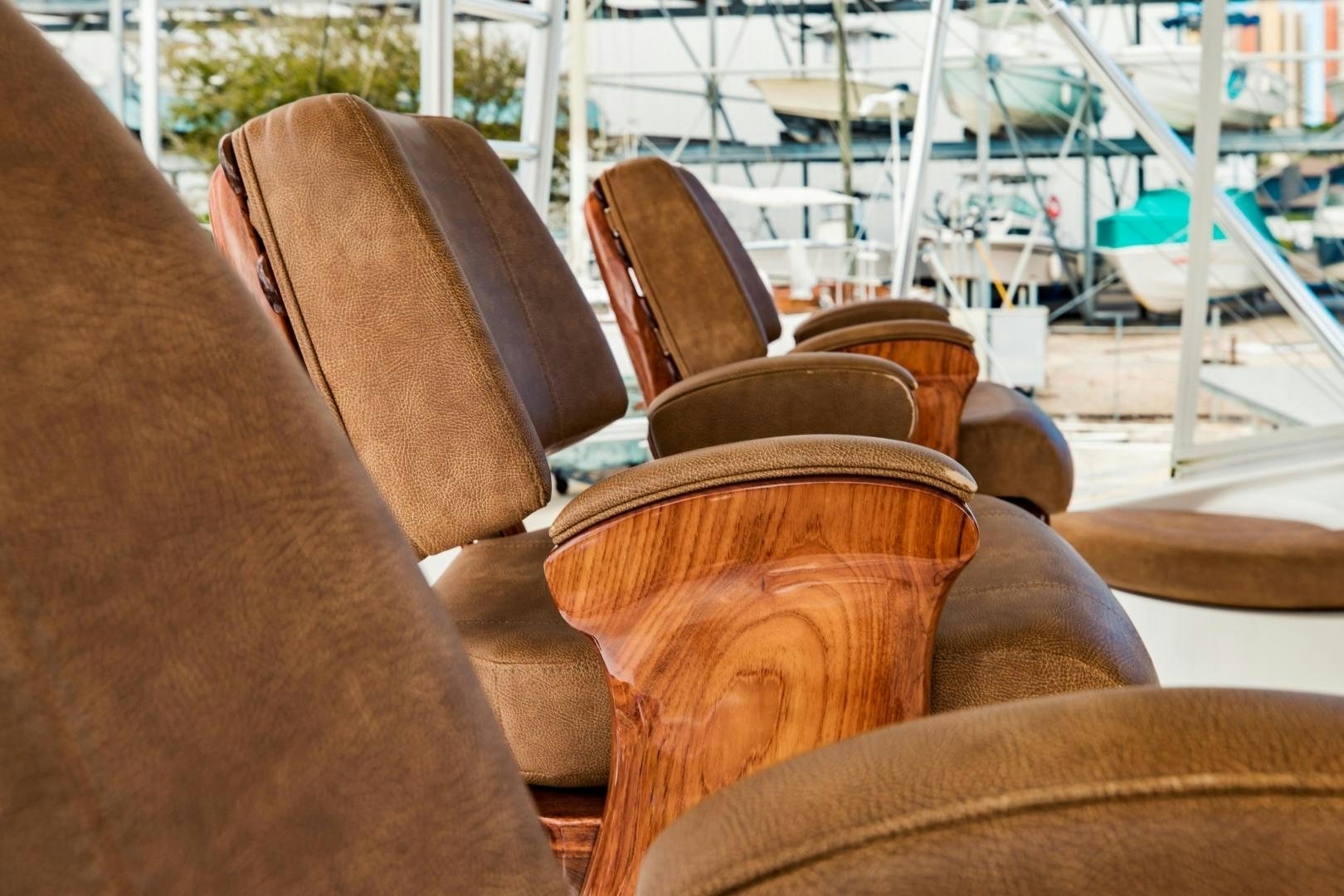 a close-up of a chair aboard SHOE Yacht for Sale