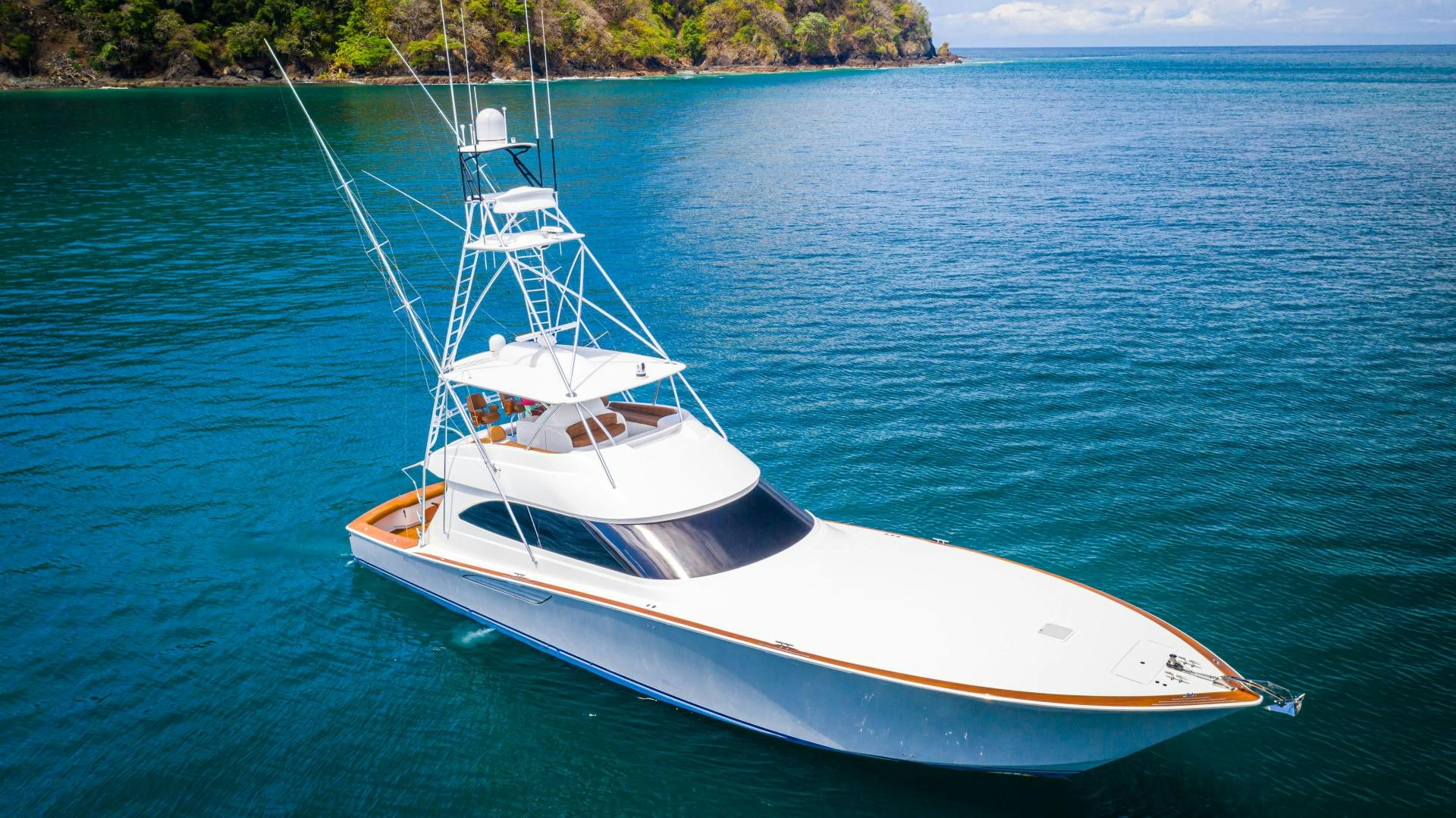 a white boat in the water aboard SHOE Yacht for Sale