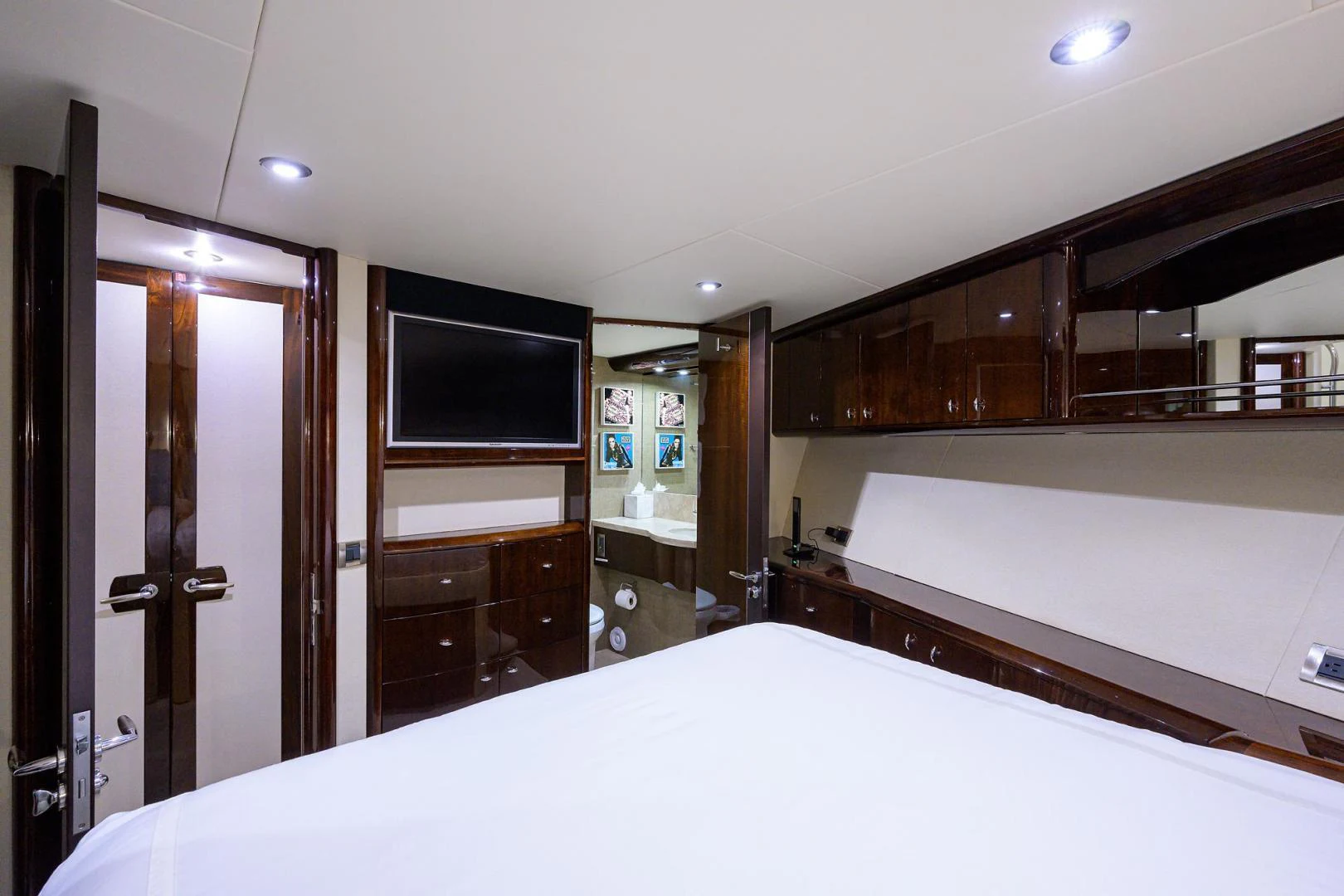 a large room with a large mirror aboard PURE ROMANCE Yacht for Sale
