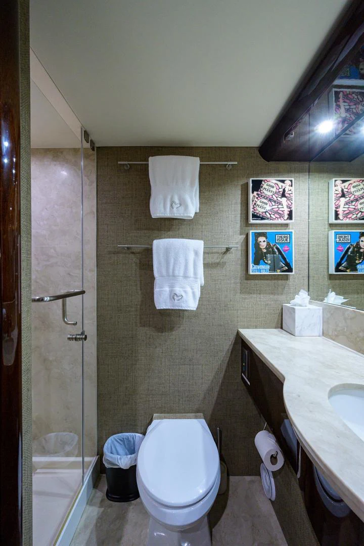 a bathroom with a toilet and sink aboard PURE ROMANCE Yacht for Sale
