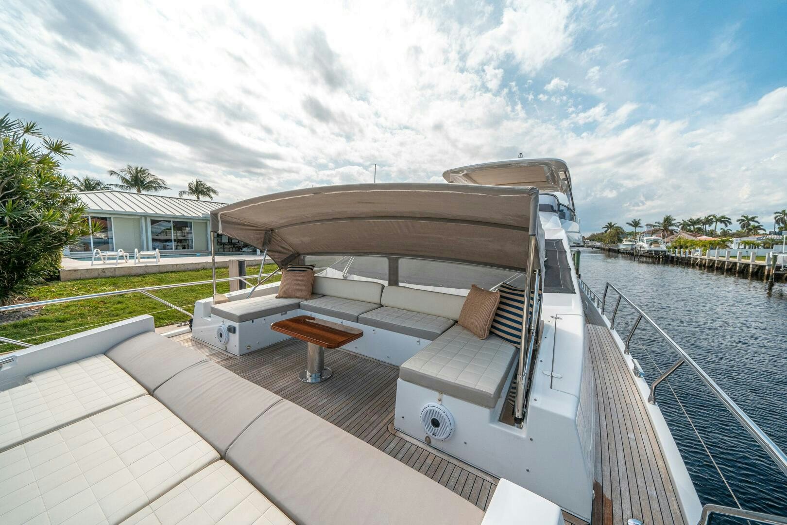 a deck with a boat on it aboard VELOCITY Yacht for Sale