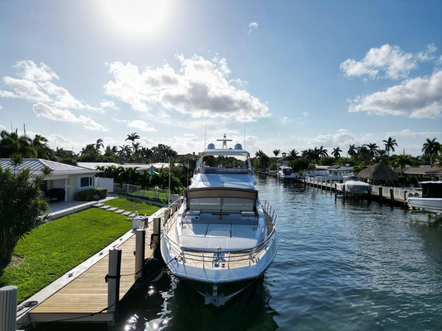a boat docked at a pier aboard VELOCITY Yacht for Sale