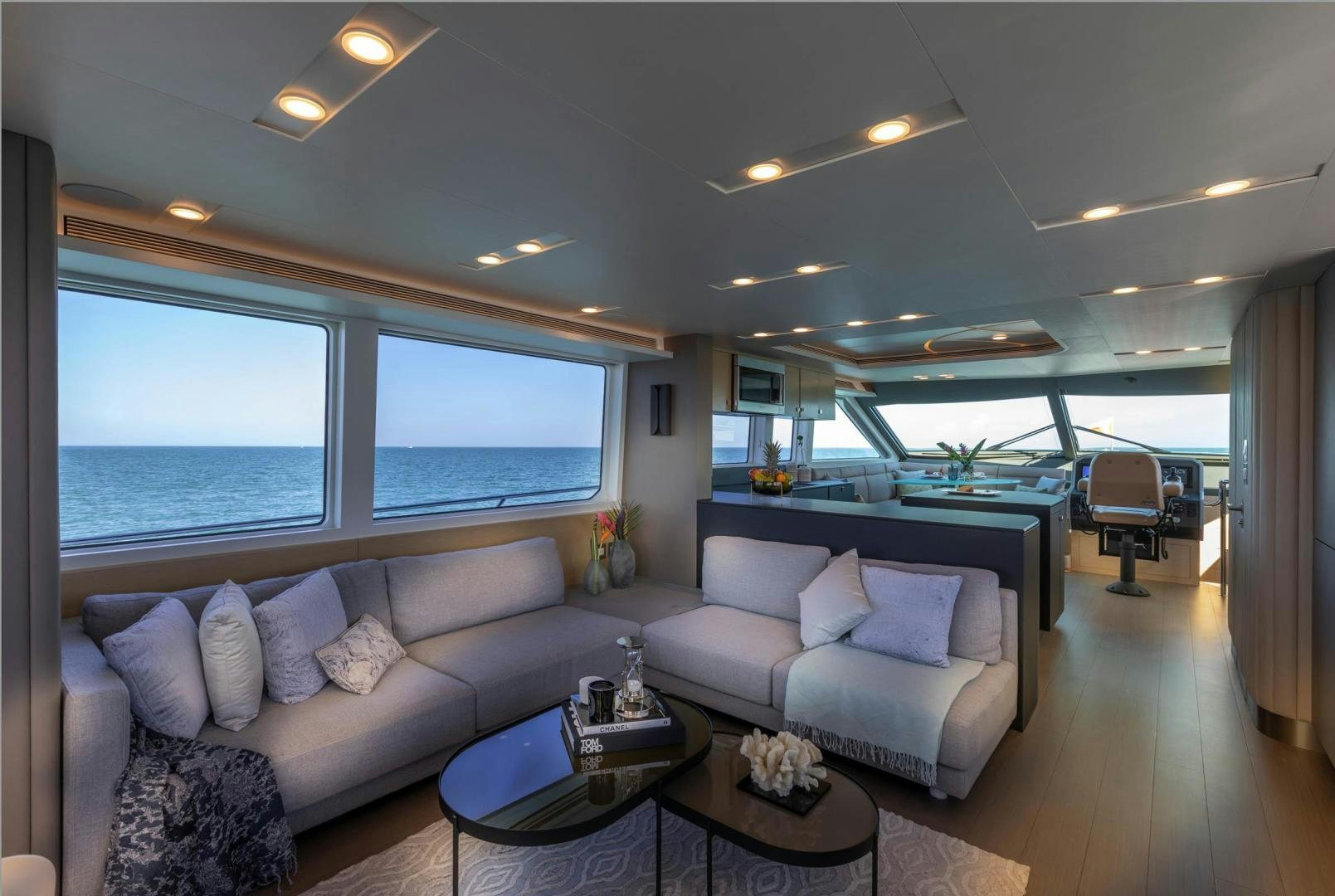 a living room with a large window aboard ABSOLUTELY Yacht for Sale
