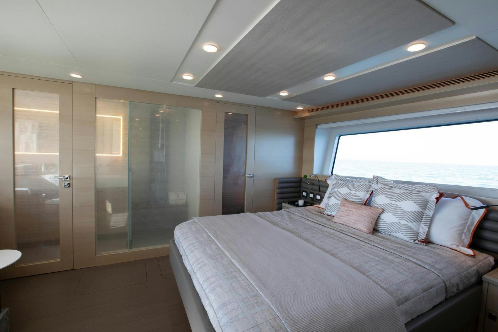 a bed in a room aboard ABSOLUTELY Yacht for Sale