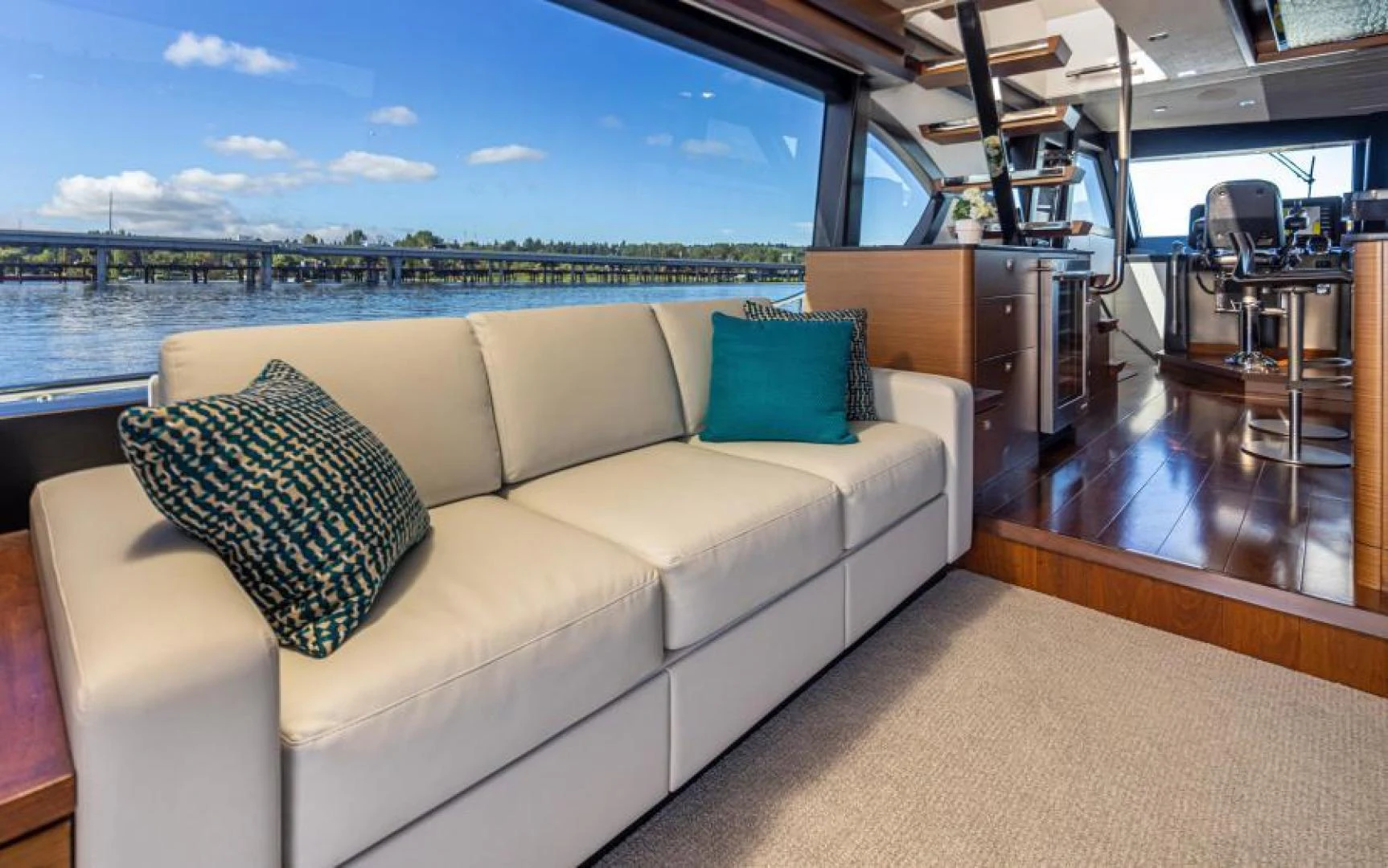 a couch in a boat aboard LIV MAS Yacht for Sale