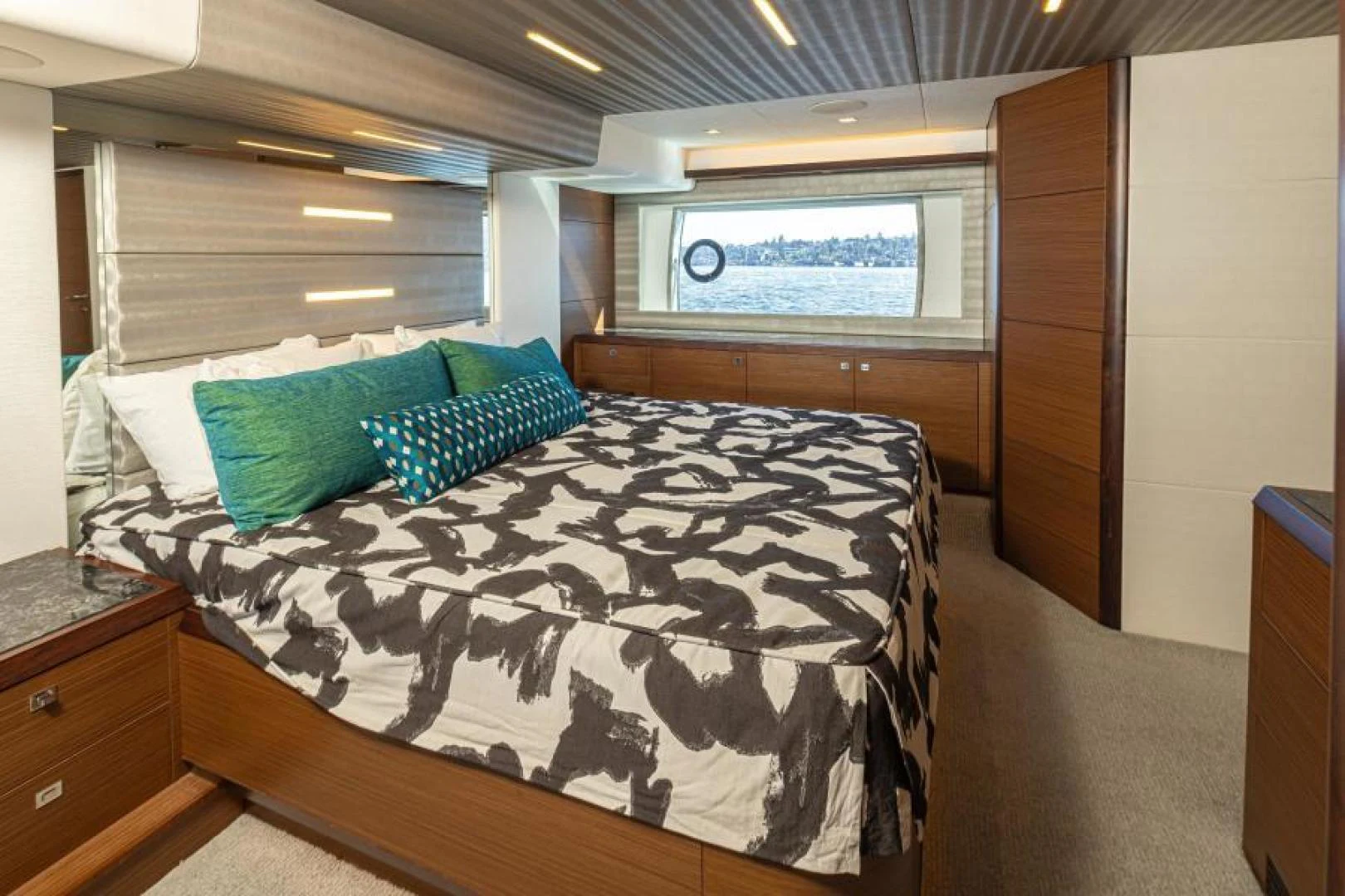 a bed in a room aboard LIV MAS Yacht for Sale