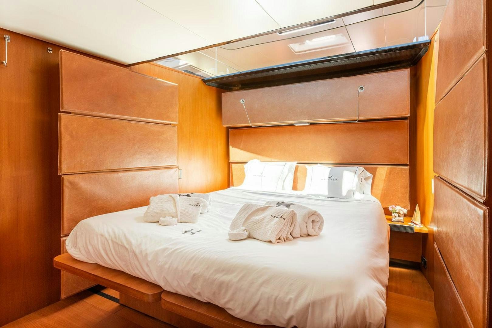 a bed in a room aboard KENORA Yacht for Sale