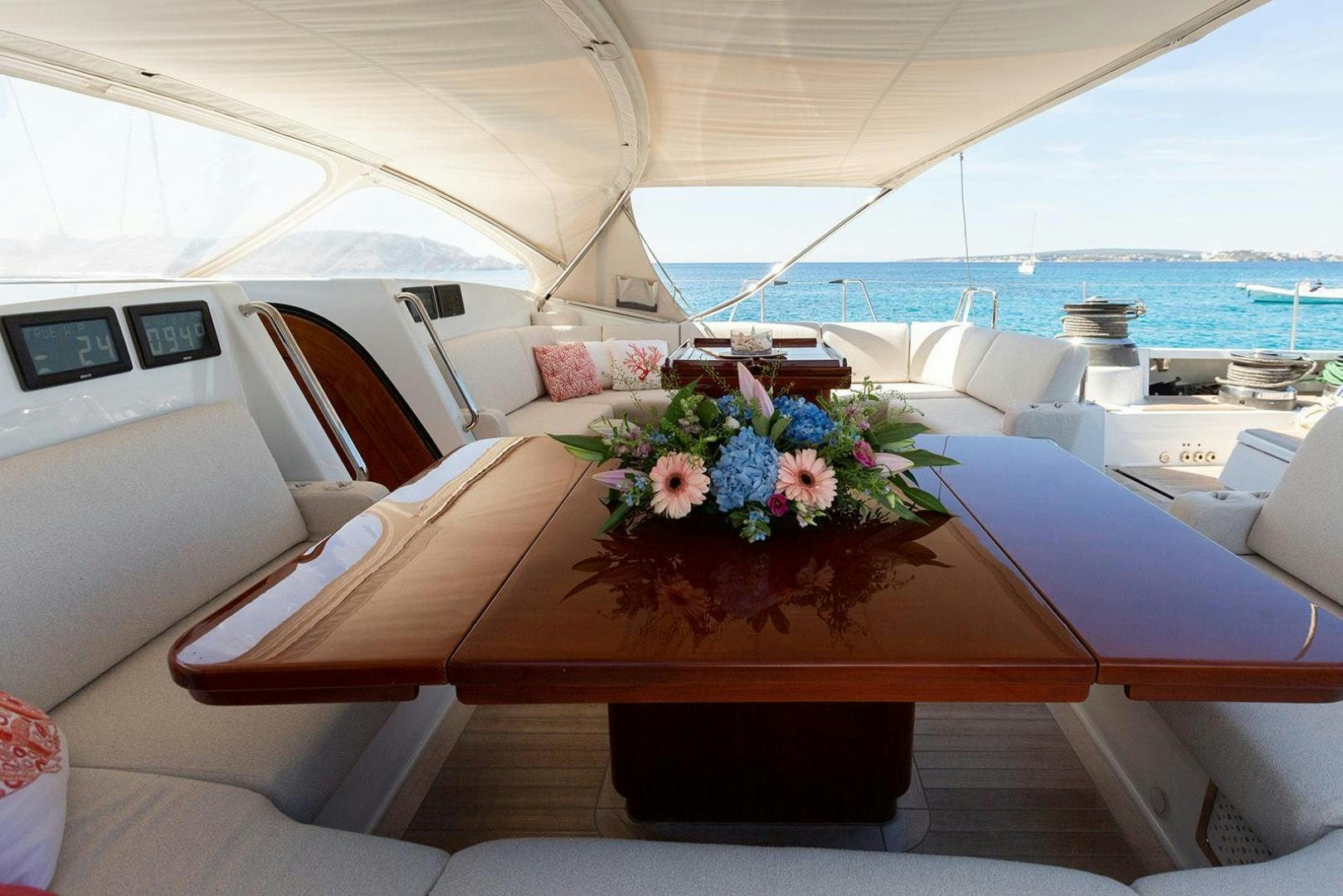a boat with flowers in it aboard KENORA Yacht for Sale