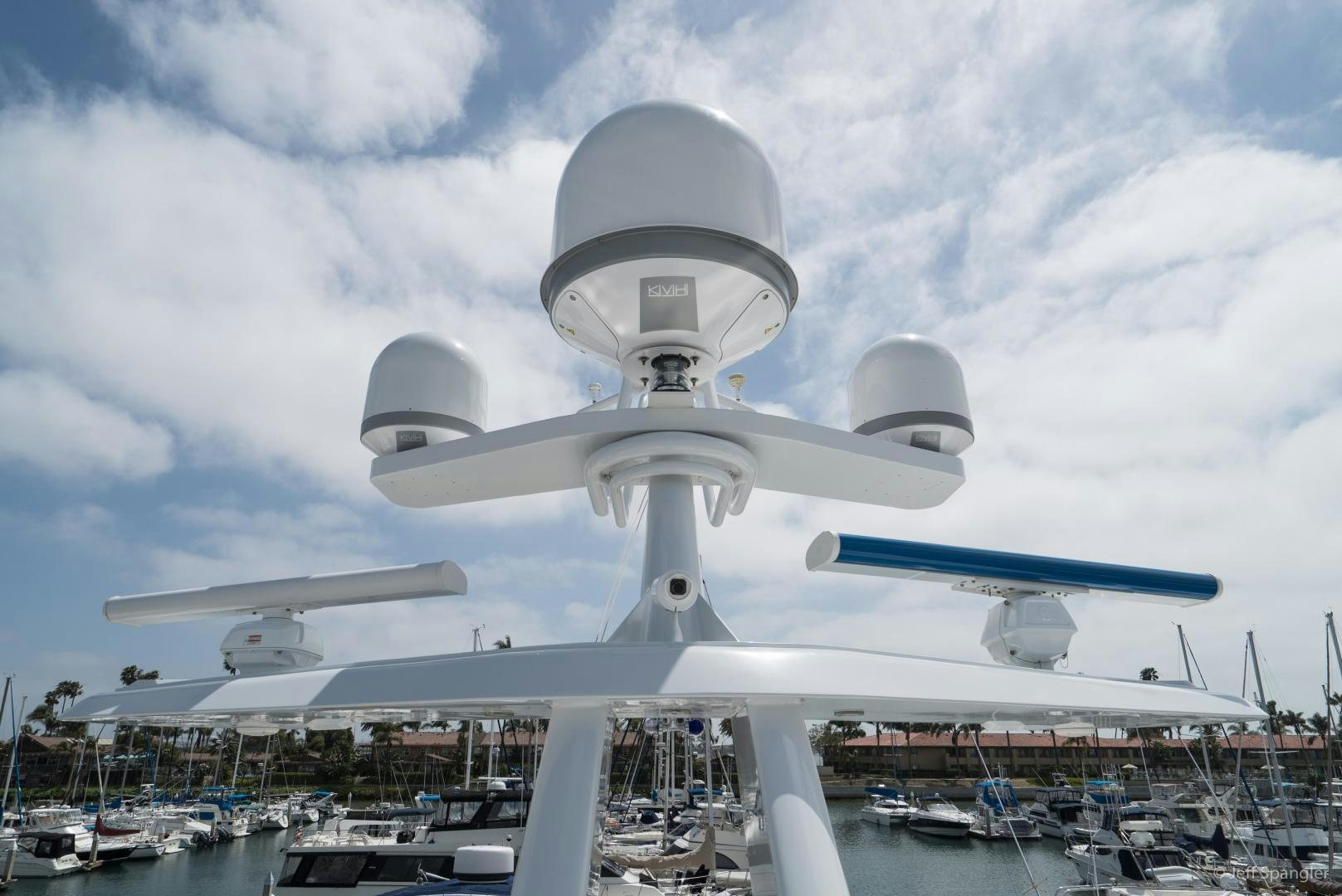a white satellite dish aboard LIFE OF RILEY Yacht for Sale