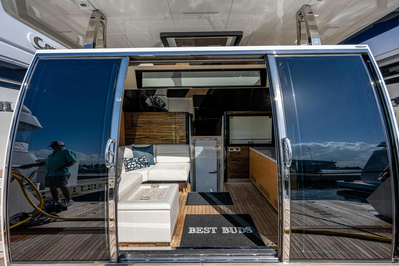 a person standing on a platform aboard SEAMENT Yacht for Sale