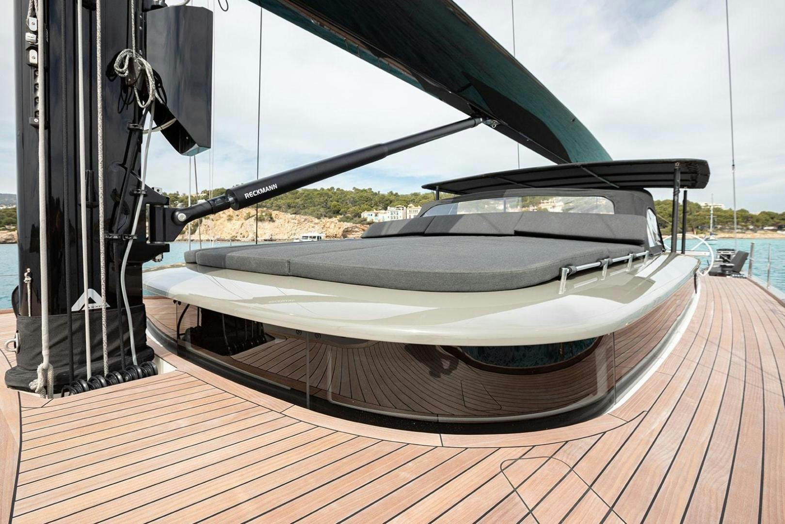 a boat on a deck aboard CIN CIN Yacht for Sale