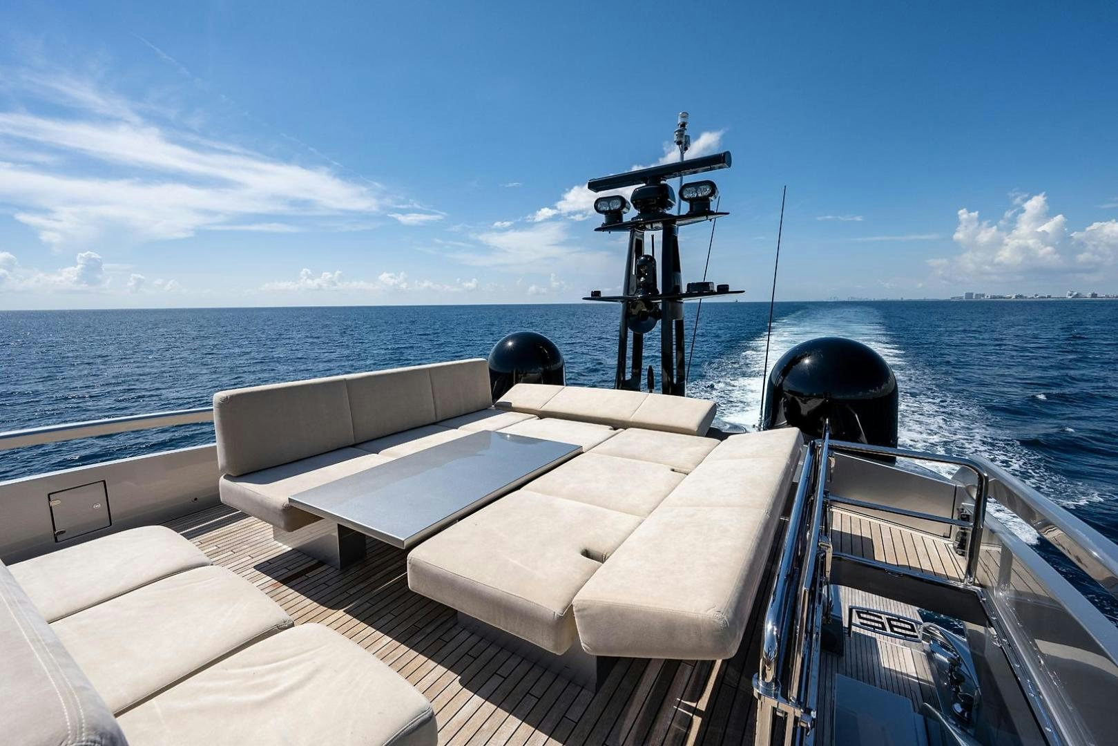 a boat with a satellite dish on it aboard IMAGINE Yacht for Sale