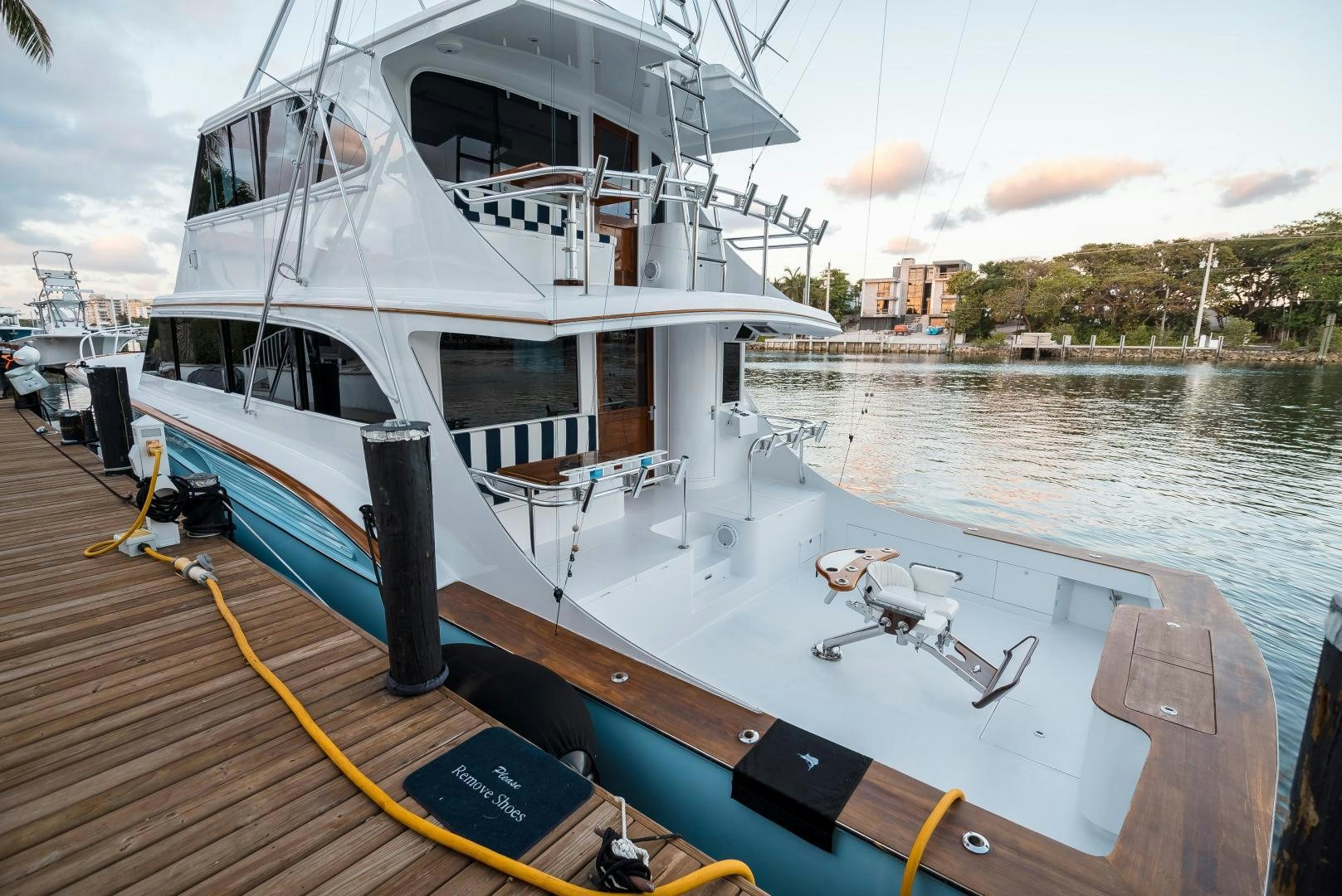 a boat docked at a pier aboard CAPITAN MORGAN  Yacht for Sale