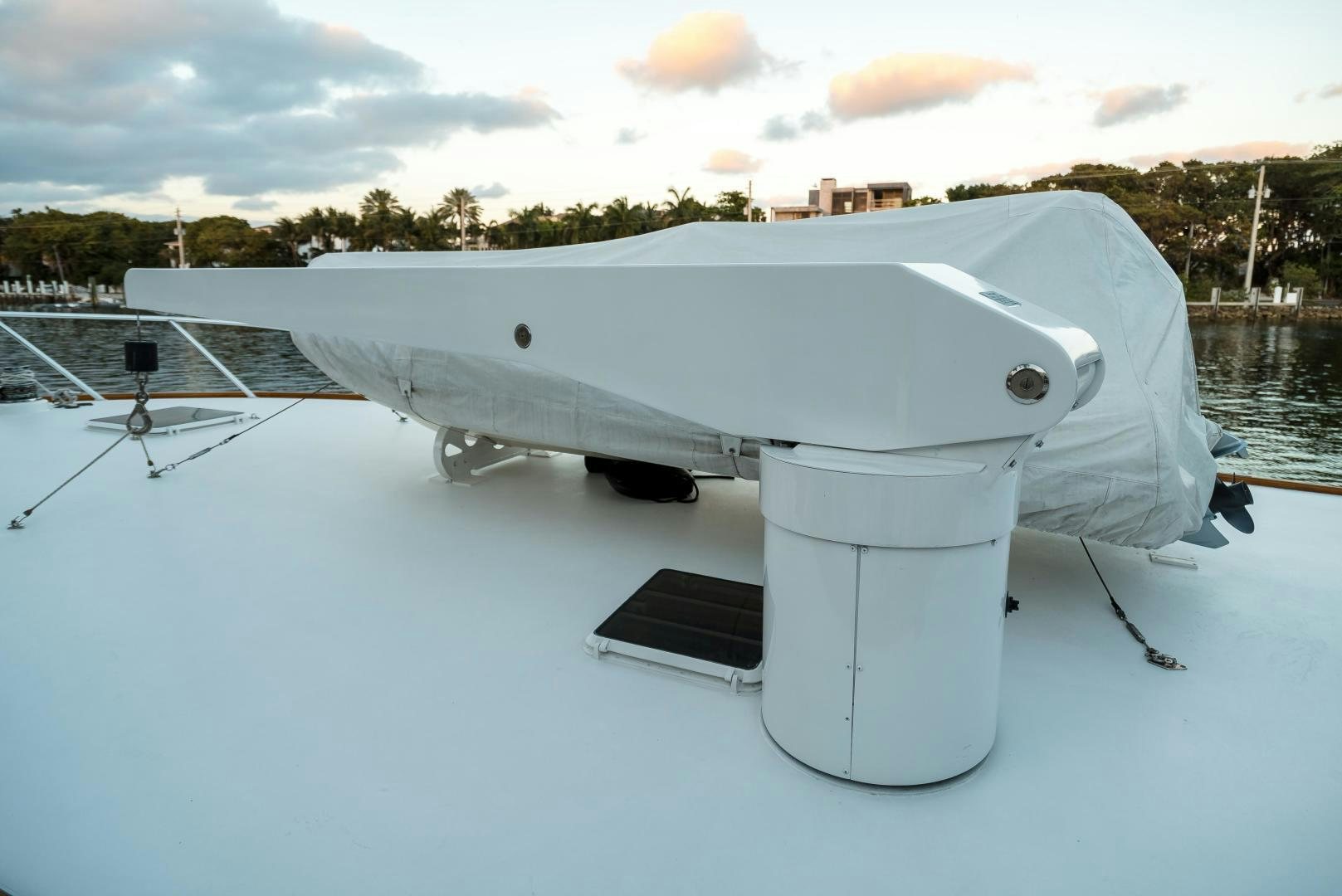 a white satellite dish on a white surface aboard CAPITAN MORGAN  Yacht for Sale
