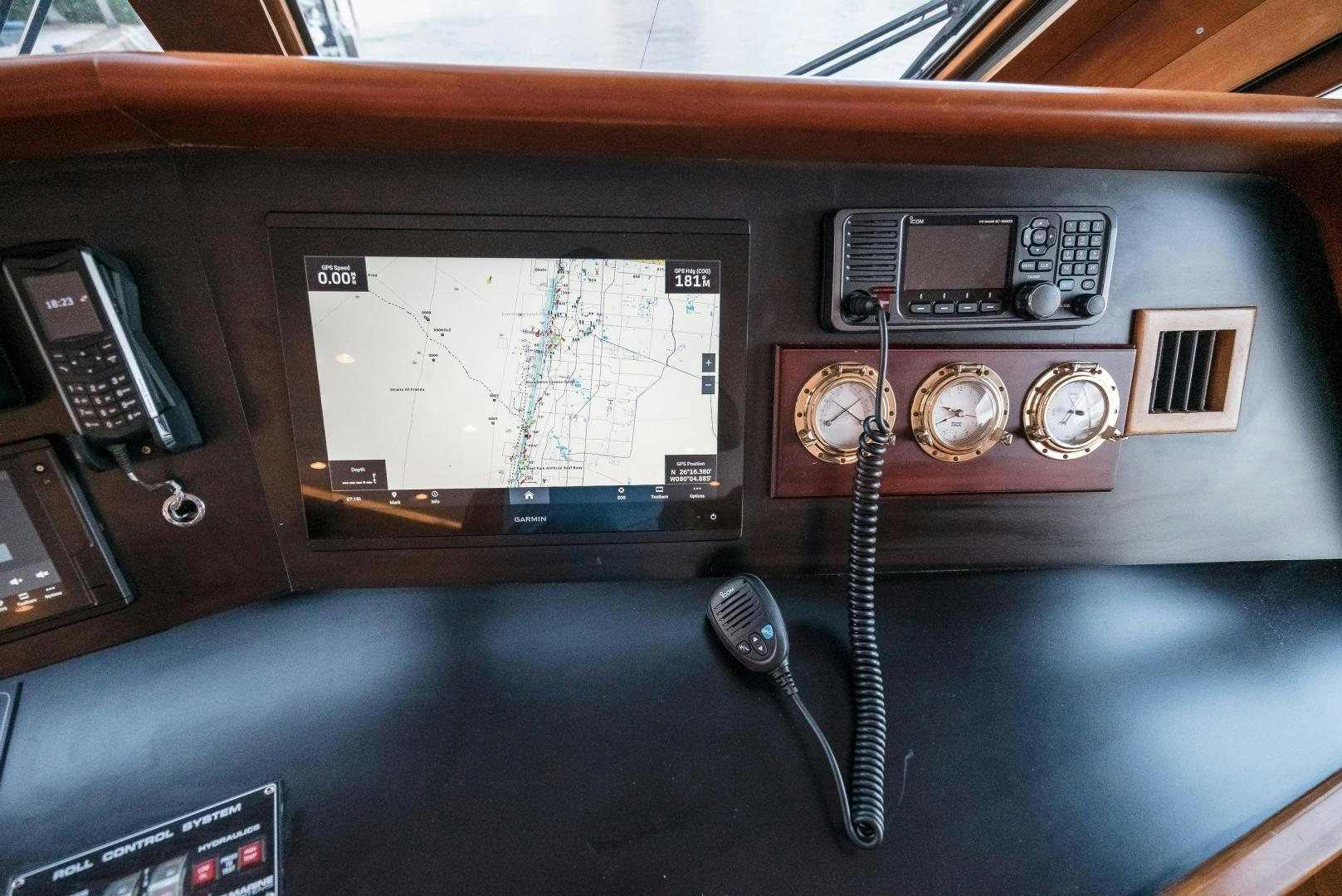 a control panel with a screen aboard CAPITAN MORGAN  Yacht for Sale